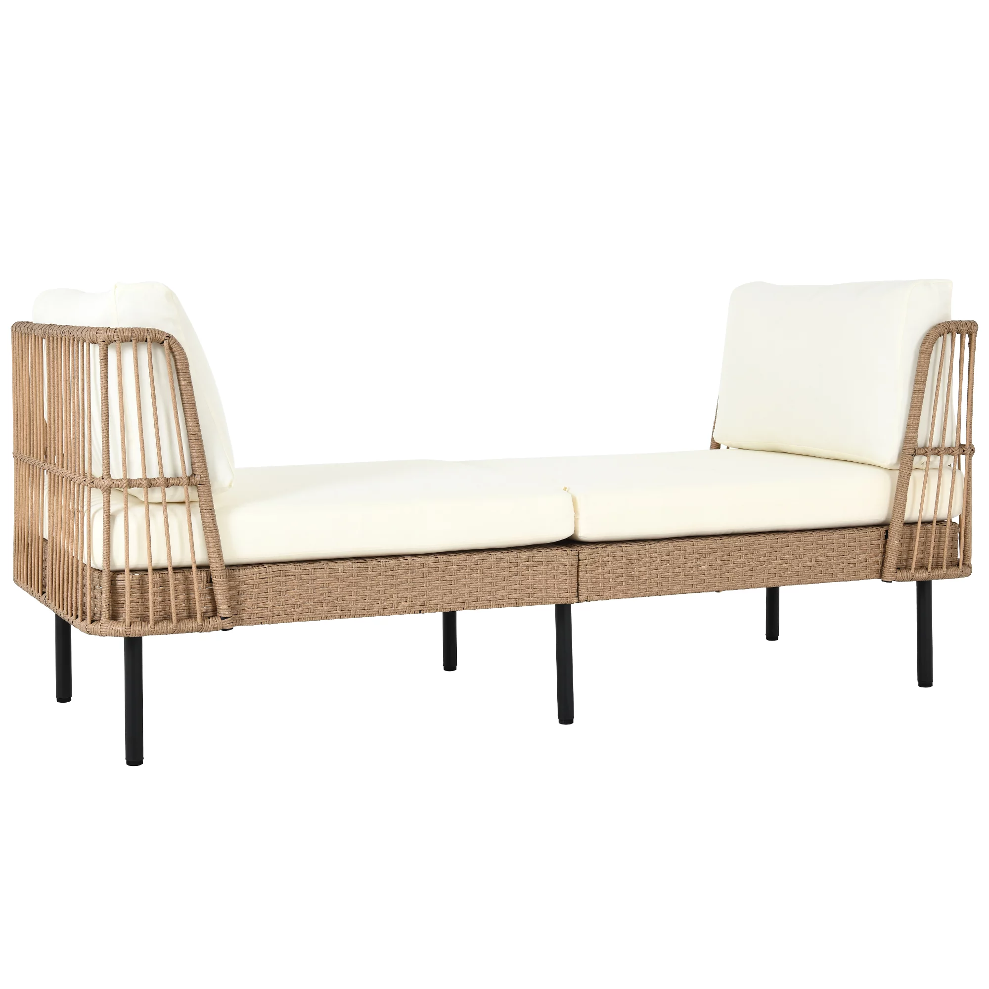 DWVO 74in Outdoor Daybed Wicker Patio Sofa Bed With Thickness Cushion Indoor Bed Lounger for Balcony Garden Deck Lawn - Beige