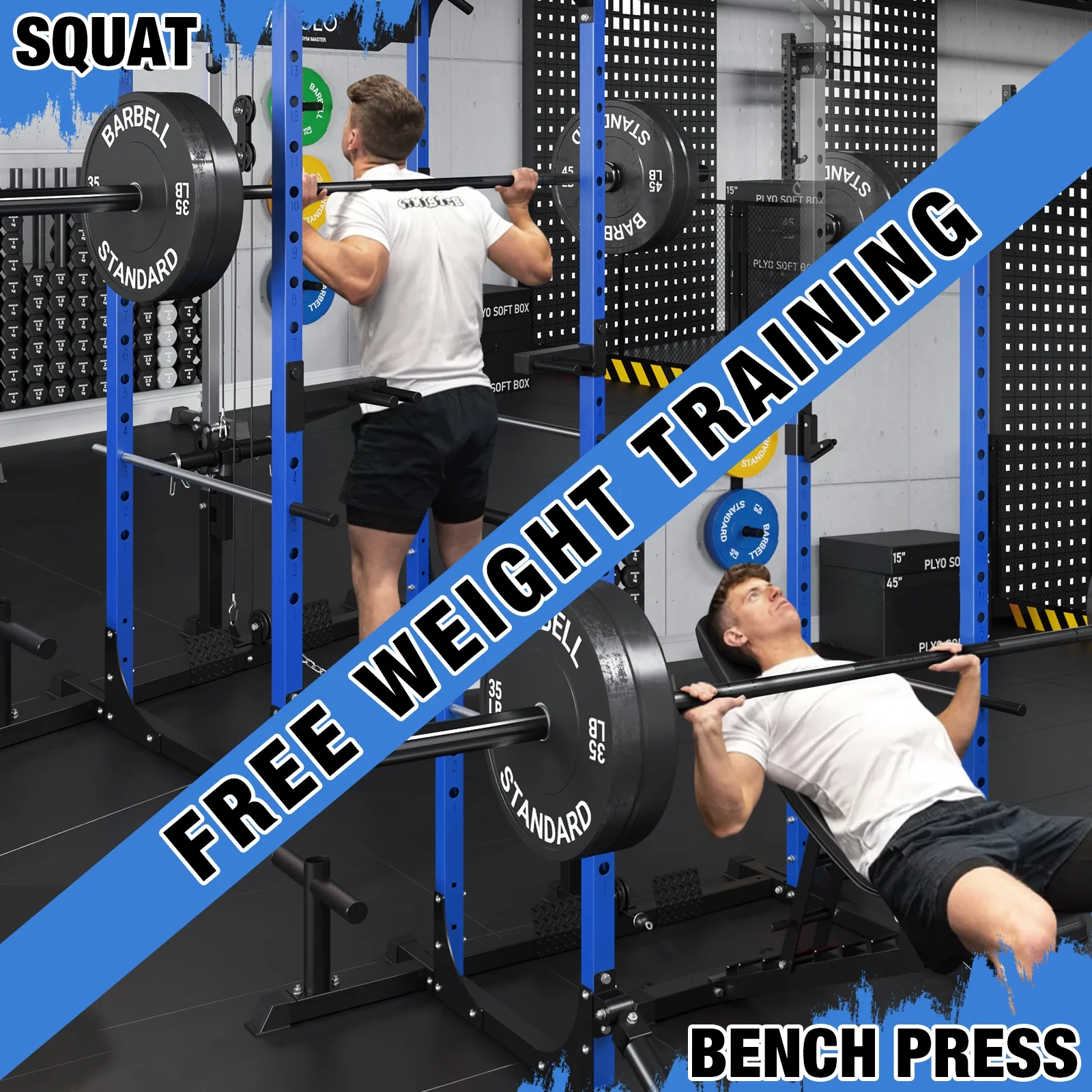 Mikolo Power Rack Cage with LAT Pulldown System, 1200LBS Capacity Power Rack, Multi-Functional Squat Rack with 13-Level Adjustable Height and J-Hooks, Dip Bars, T-Bar, Squat Cage(Upgraded)