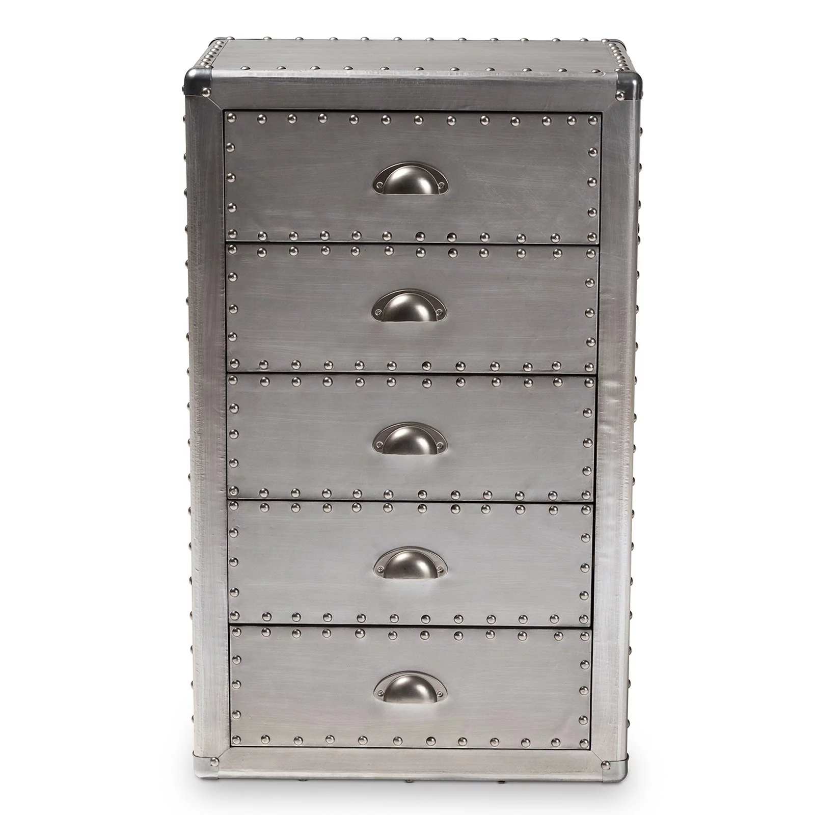 Baxton Studio Davet Mid-Century 5-Drawer Metal Accent Chest in Silver
