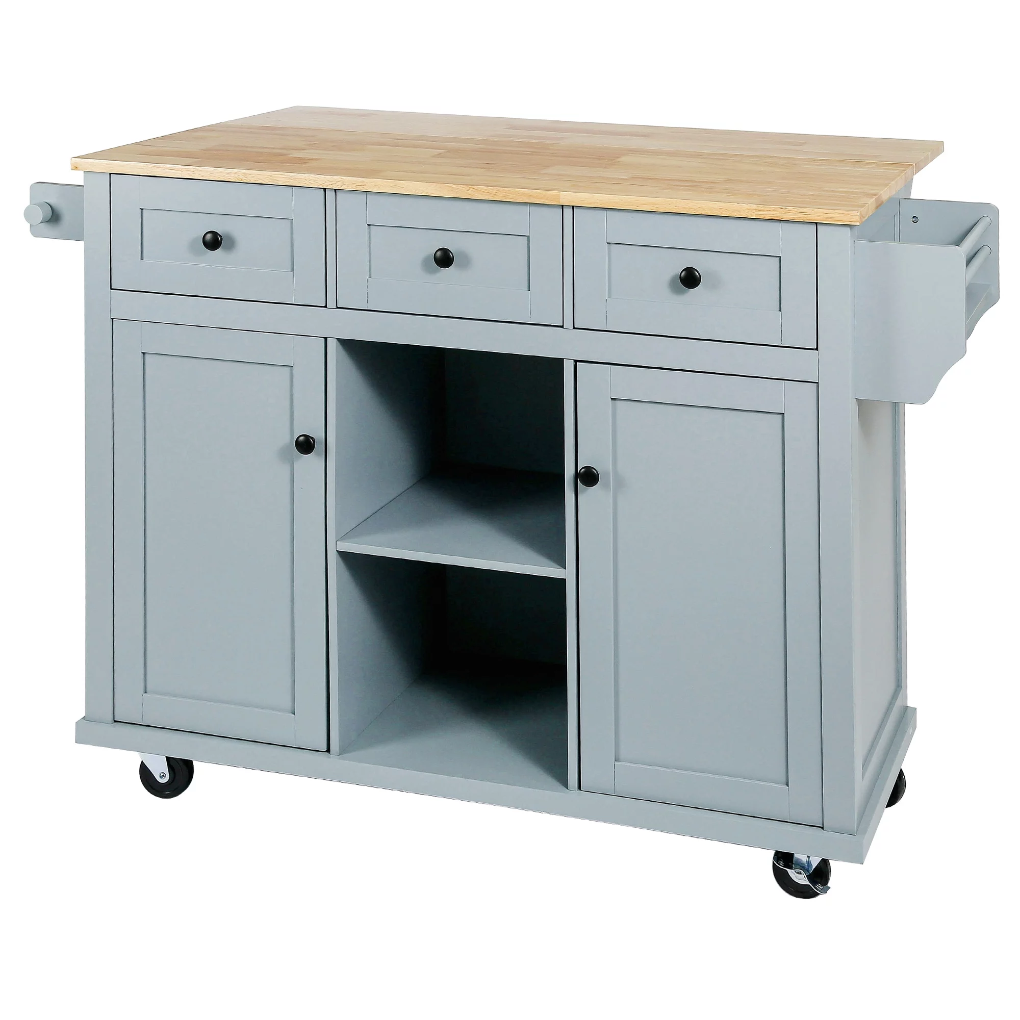 Churanty Kitchen Island with Drop Leaf and Wheels Rolling Kitchen Cart with Storage and Cabinet and 3 Drawers for Dining Room,Blue