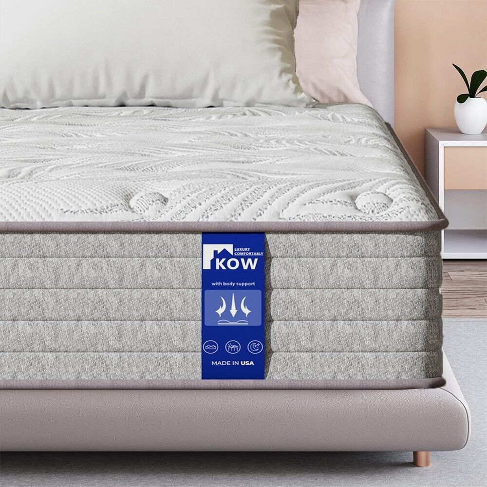 KOW® 12 inch Full Size Gel Memory Foam Mattress in a box,Medium Firm,Pressure Relief,5 Zones Support,Egde Support