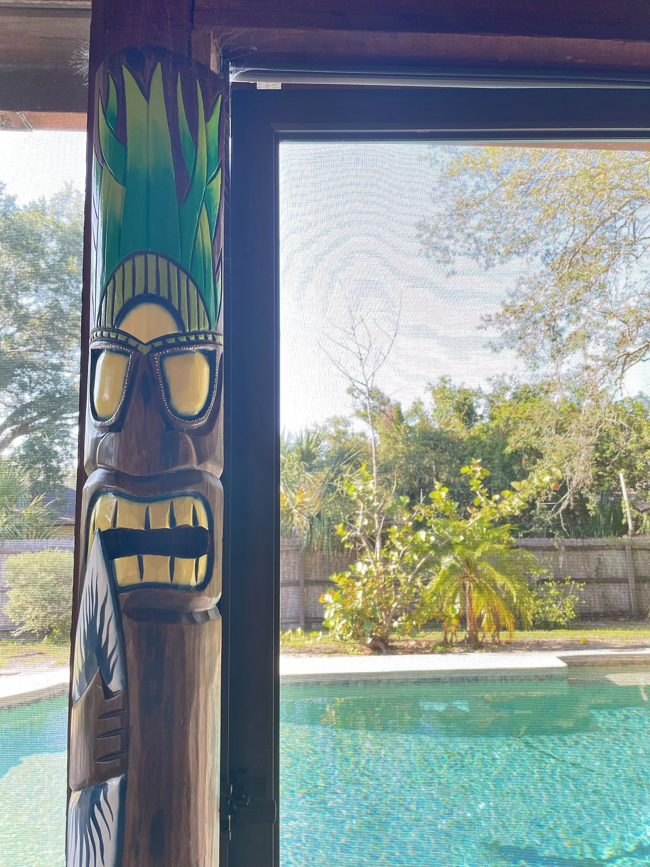 J.D. Yeatts Fire and Earth Carved Wood Surfer Tiki Wall Masks 39 inch (Set of 2)