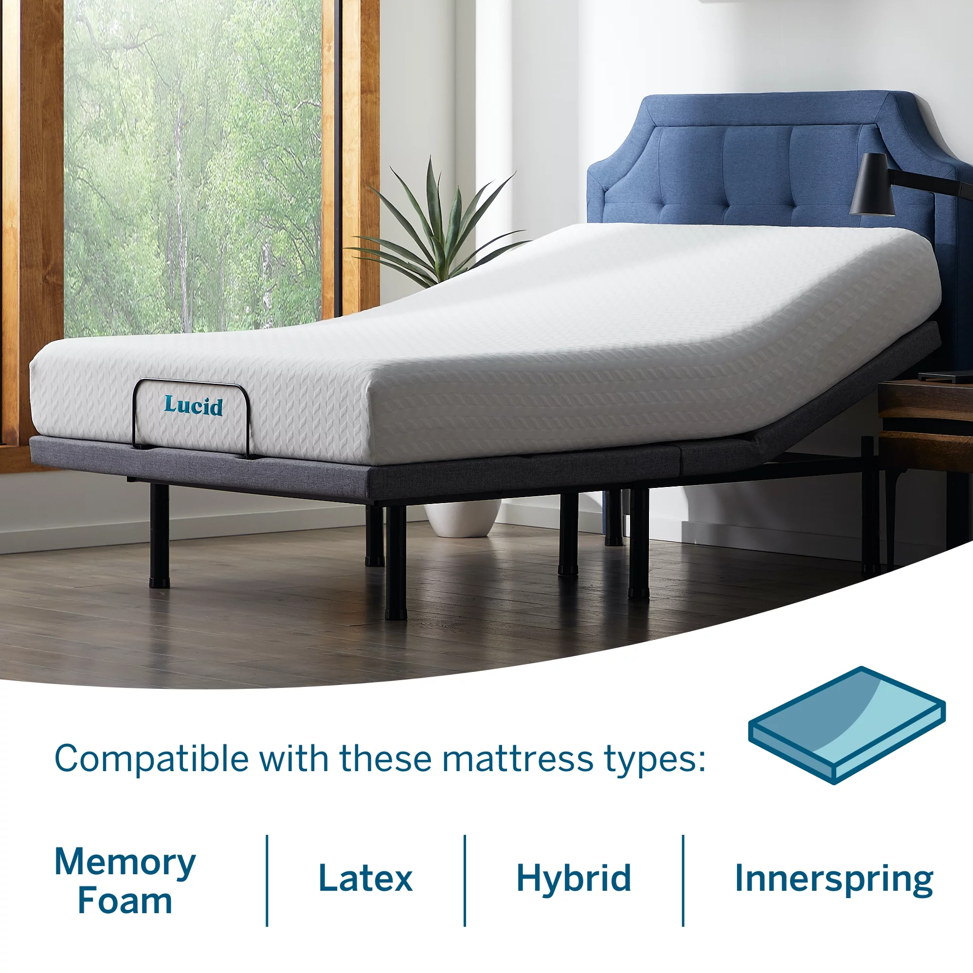 Lucid Premium Steel Adjustable Bed Base with Zero Clearance, King/Split King