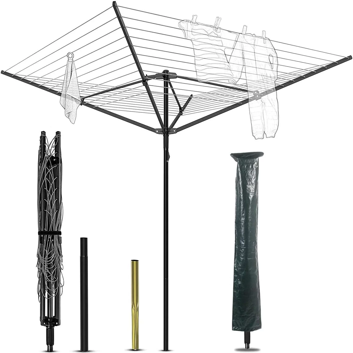 tonchean Rotary Outdoor Umbrella Drying Rack - Foldable Aluminum 4 Arms Adjustable 70.9