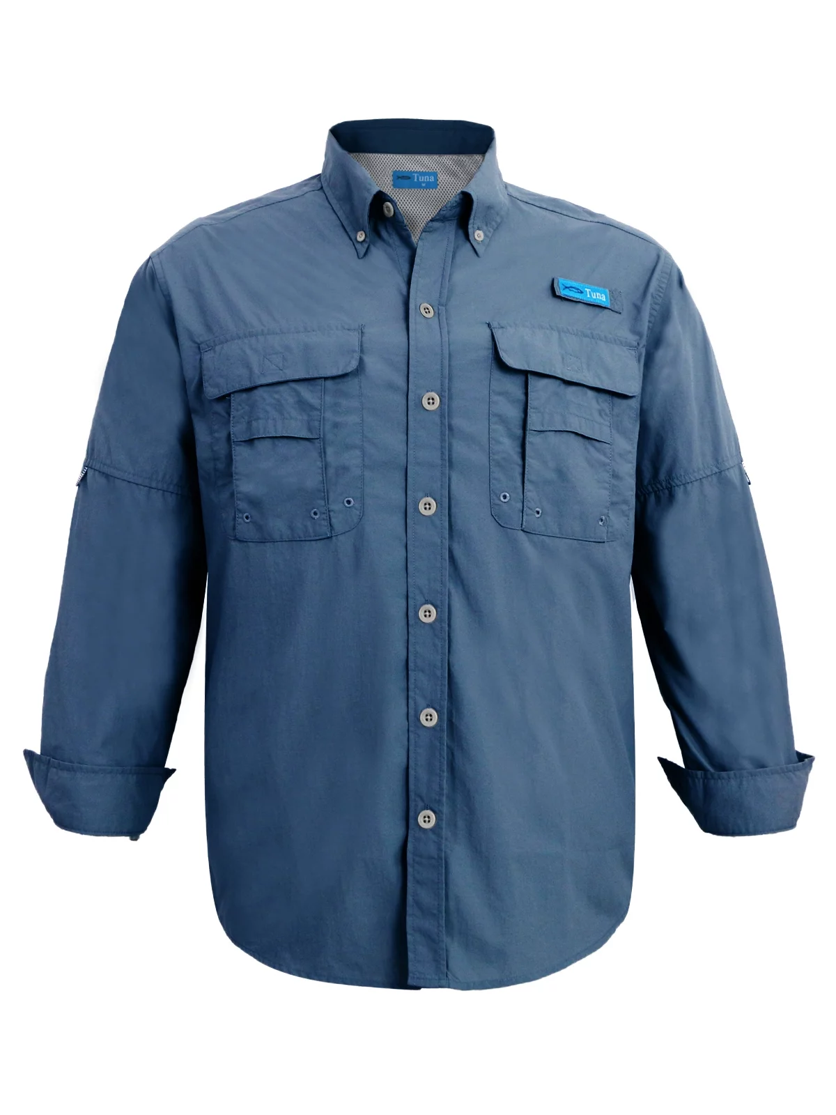 Tuna Men's Fishing Long Sleeve Button Down UPF 50+ Sun Protection Soild Waterproof Fast Dry Shirts (Navy 5# 4XL)