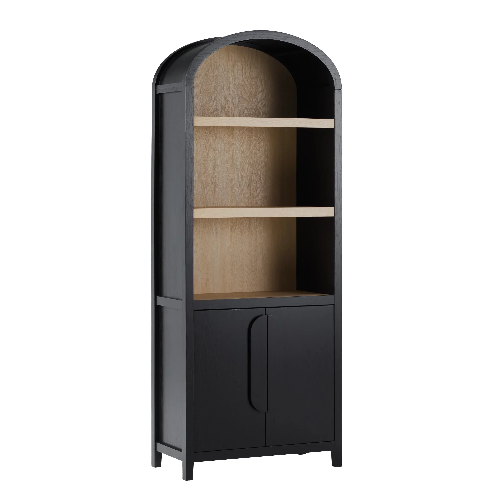 Walker Edison Modern 3 Shelf Open Arched Bookcase Cabinet, Black