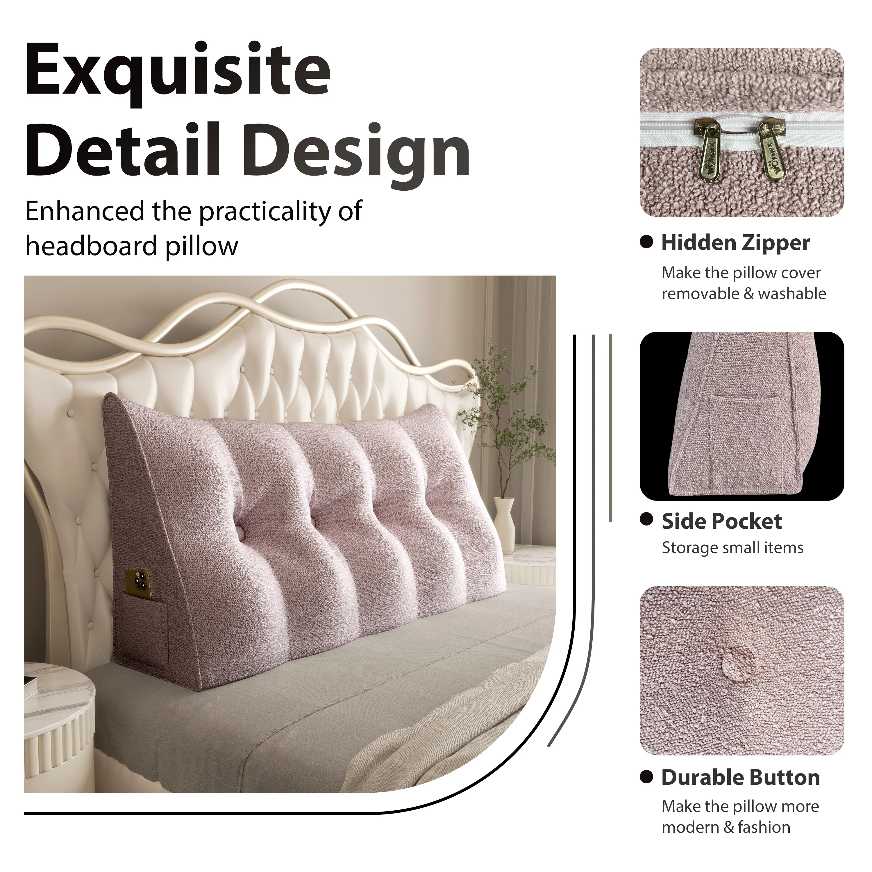 Rounuo Triangle Reading Pillow Full Size XXL Wedge Headboard Extra Large Back Support Pillow for Sitting up in Bed Daybed Bolster Backrest Cushion Velvet Pink