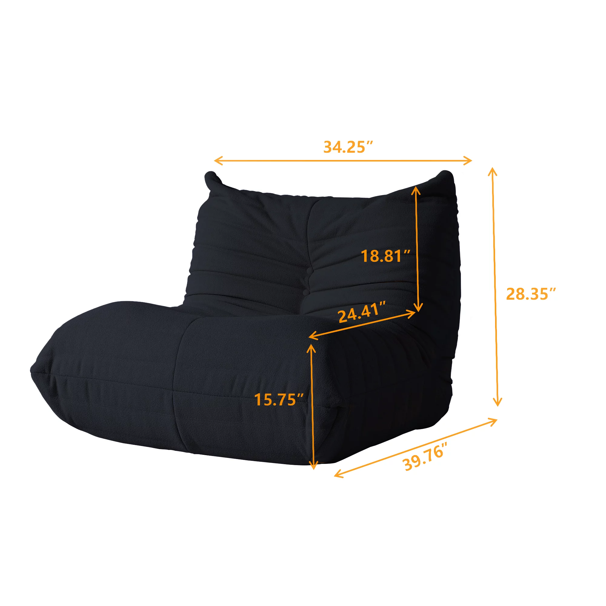 Magic Home Modern Sectional Sofa Togo Sofa Lazy Sofa Foam Couch Floor Sofa for Bedroom,Living Room,Apartment and Small Space,Single Seat Sofa,Black