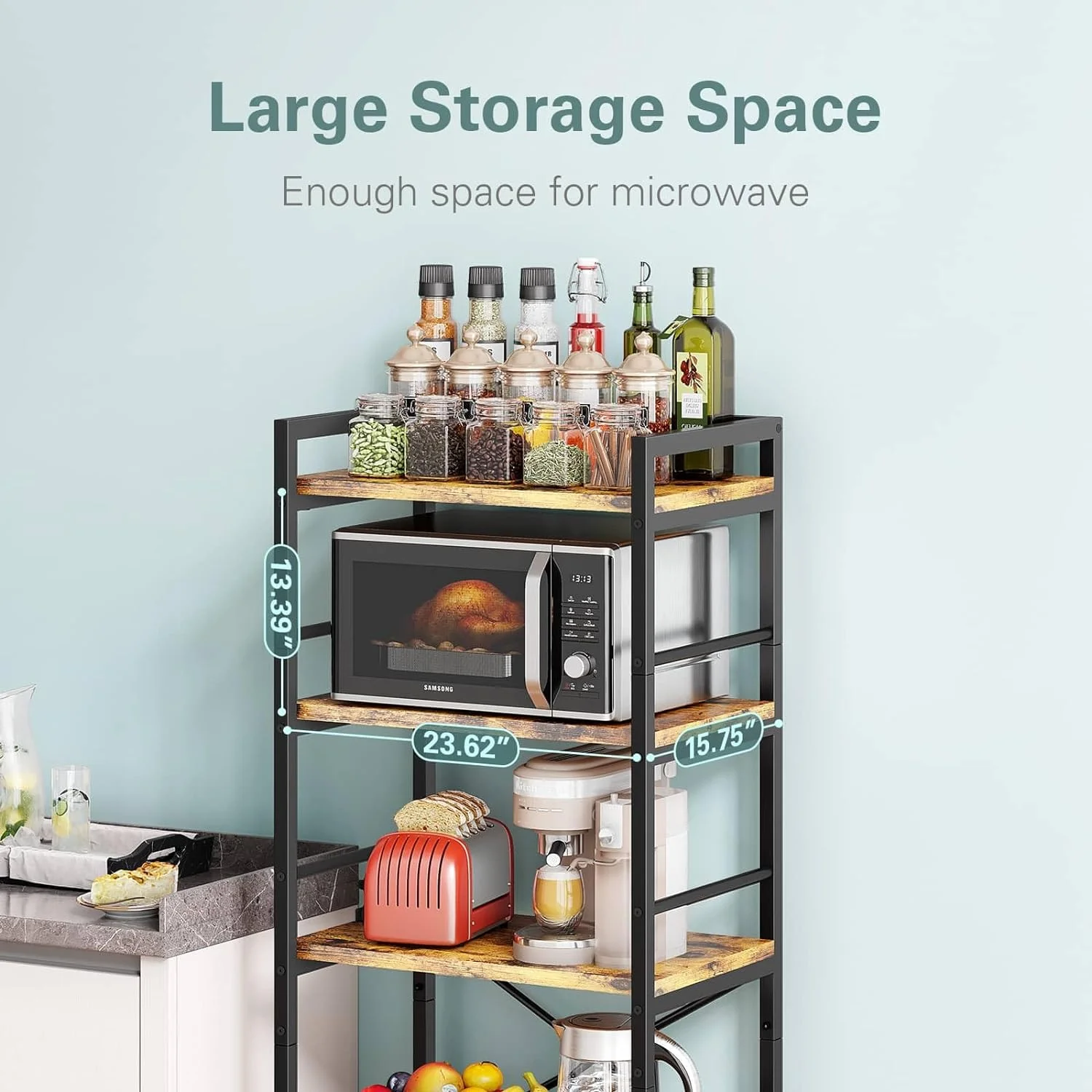 5-Tier for Kitchen with Storage, Industrial Microwave Stand Oven Shelf, Free Standing Kitchen Storage Shelf Rack (23.62 L x 15.75 W x 60.24 H, Black)