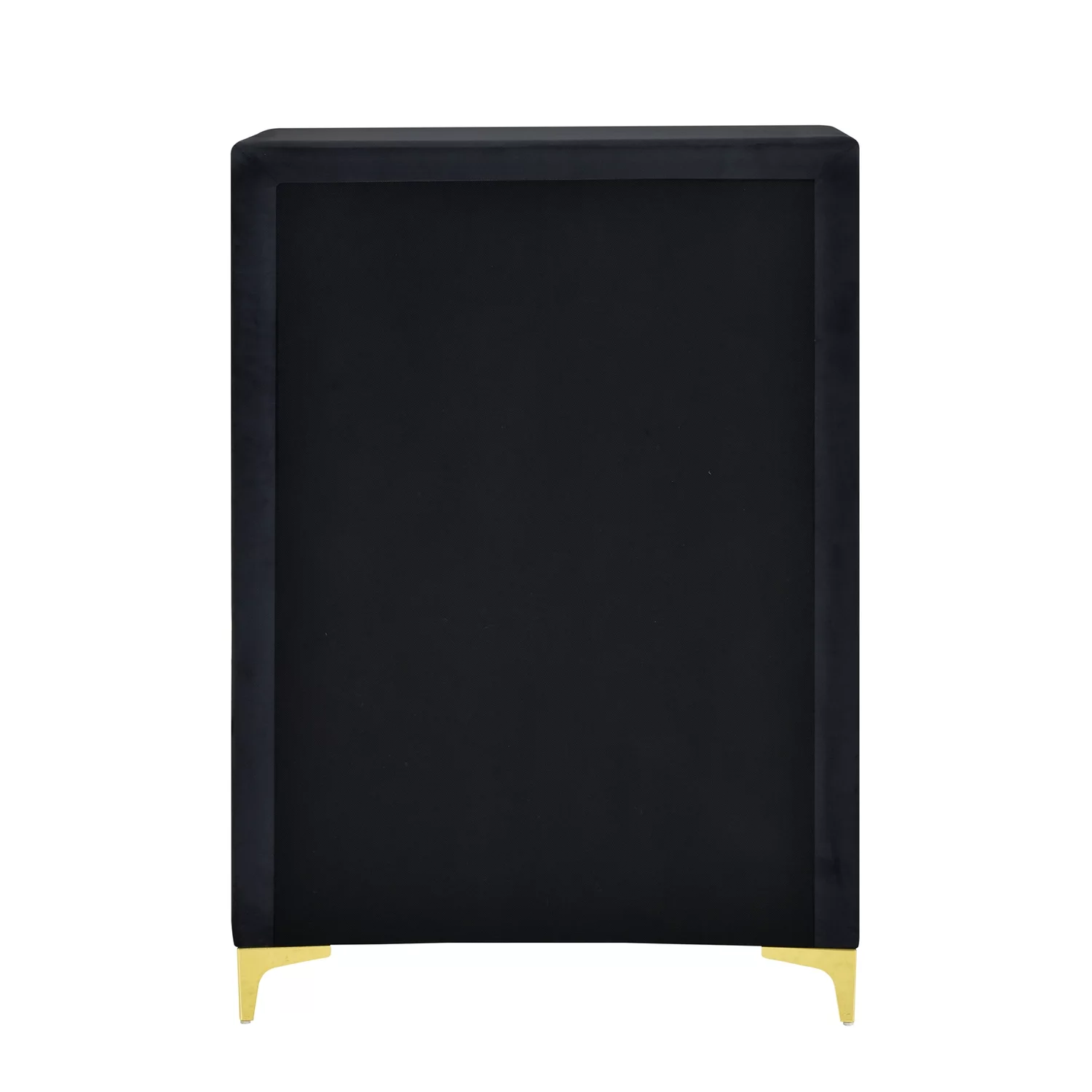 Better Home Products Monique Velvet Upholstered 5-Drawer Chest Dresser with Gold Legs and Gold Trim in Black - Fully Assembled