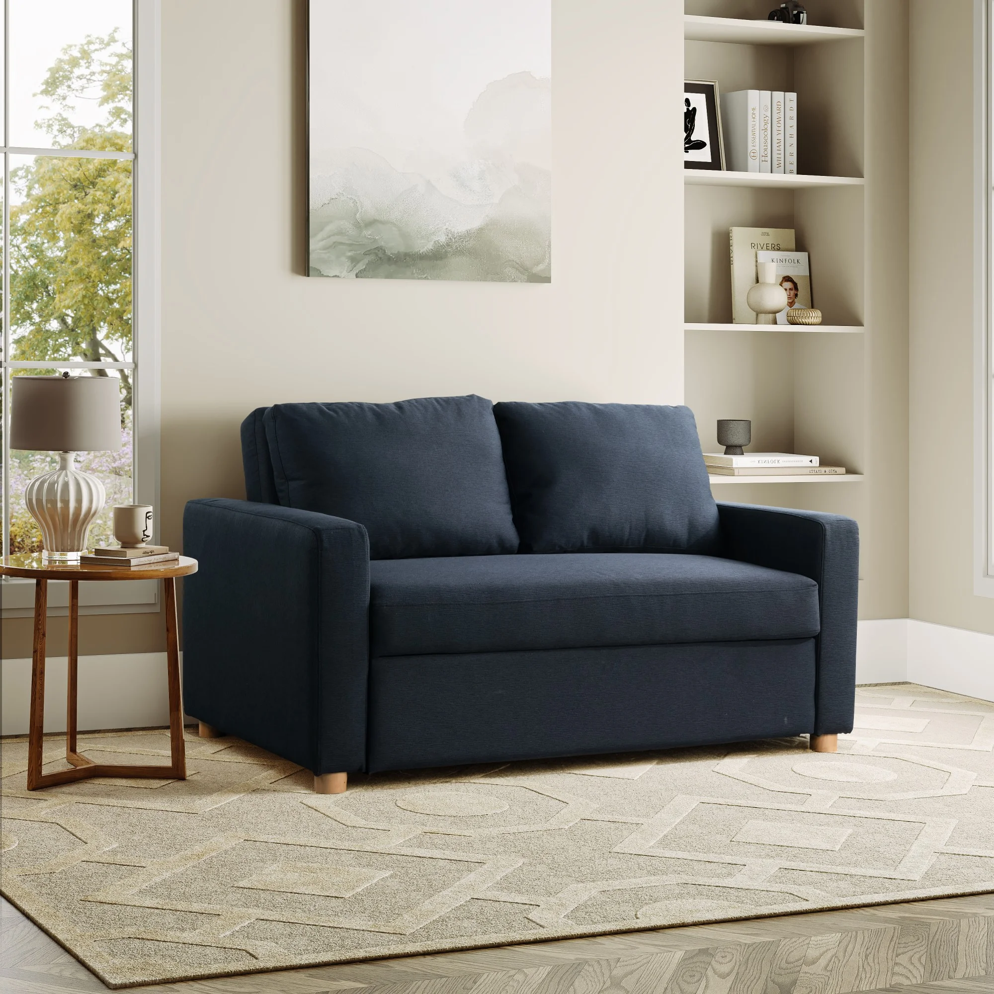 Serta Tacoma Convertible Sofa in Navy Blue Fabric Upholstery