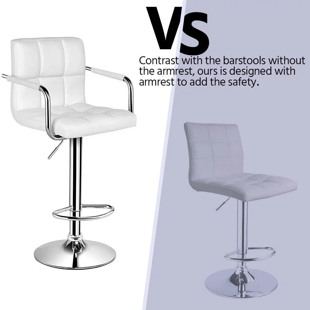 U-SHARE Tall Bar Stools Set of 2 Modern Square PU Leather Adjustable BarStools Counter Height Stools with Arms and Back Bar Chairs 360 Swivel Stool White