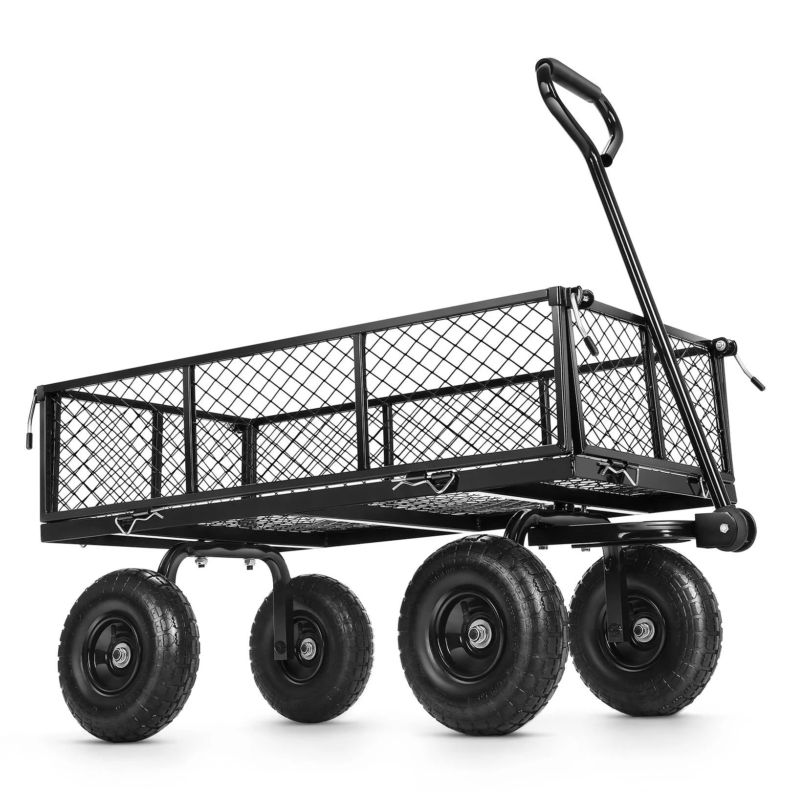 SEJOV Steel Garden Cart, Heavy Duty 660 LBS Capacity, with Removable Mesh Sides to Convert into Flatbed, Utility Metal Wagon with 180° Rotating Handle and 10