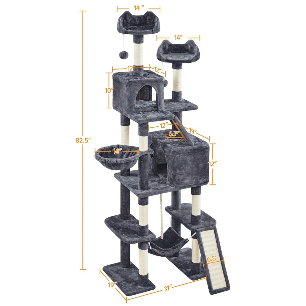 Easyfashion 82.5inch Multi Level Cat Tree, Dark Gray