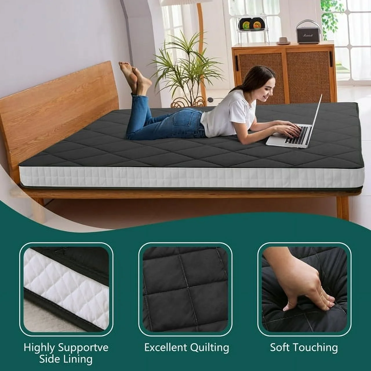 ABORON Diamond Patterned Mattress,4 Inch Extra Thick Sleeping Bed For Floor,Roll Up Mmemory Foam Mattress , Folding Floor Lounger Guest Bed Pad