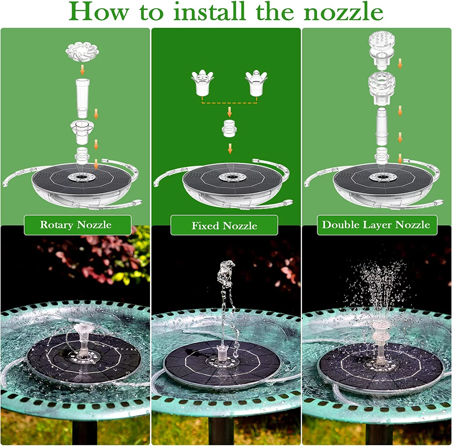 AISITIN 6.5W LED Solar Fountain with Retractable Stand,Colourful Solar Water Fountain with 3000mAh Battery and Double-Sided LED Light Solar Fountain Pump for Bird Bath,Garden,Pond,DIY Water Feature