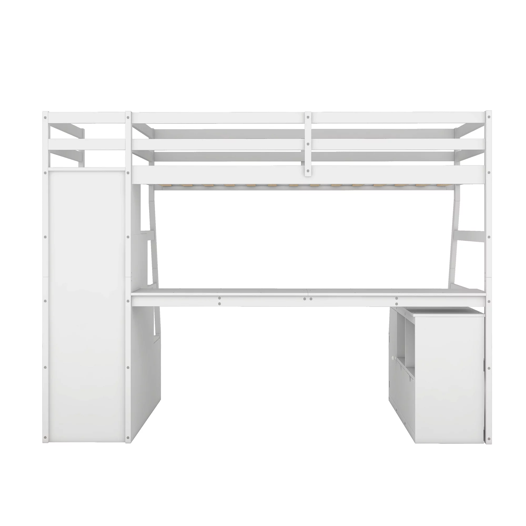 Twin Size Loft Bed Frame with 7 Drawers 2 Shelves and Desk, Health and Comfort Storage Shelves and Writing Desk, Wooden Loft Beds with Stairway, High Loft Bed for Kids Boys (White,Twin)