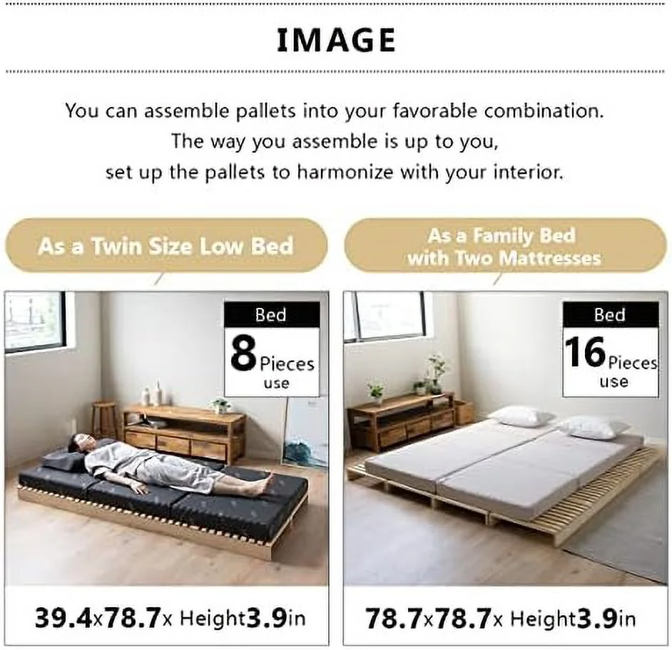HBBOOMLIFE Pallet Bed Slats Headboard 2-Piece Set (Twin) Pine Wood Natural  Japanese Futon Mattress Floor Sleeping Tatami Mat