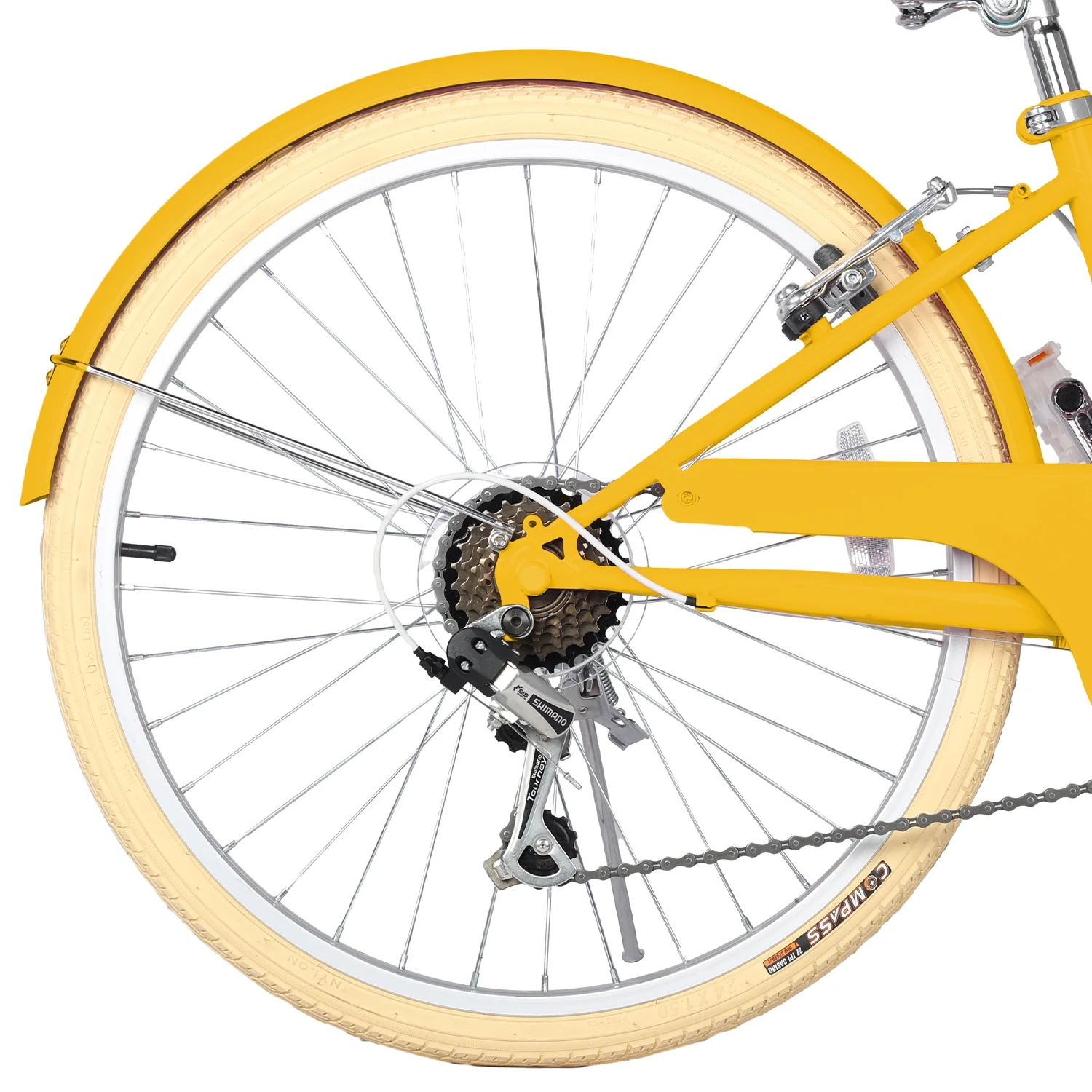 Glerc 24 inch Girls Cruiser Bike 6-Speed Women's Hybird Bicycle for Ages 7-11 Years,Yellow