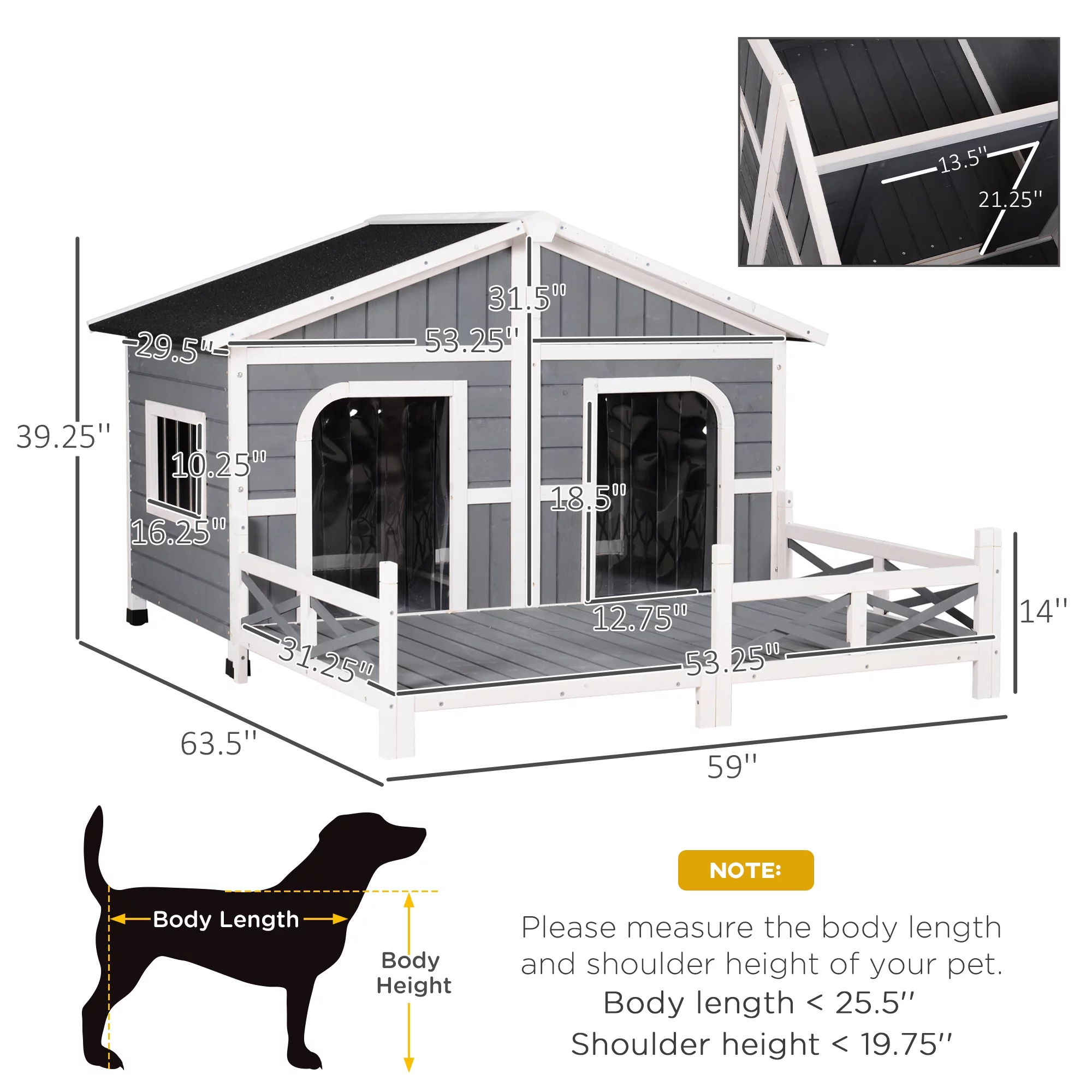Pawhut Wooden Large Dog House, Perfect for the Porch or Deck and Includes Bottom Slide-Out Tray, 59