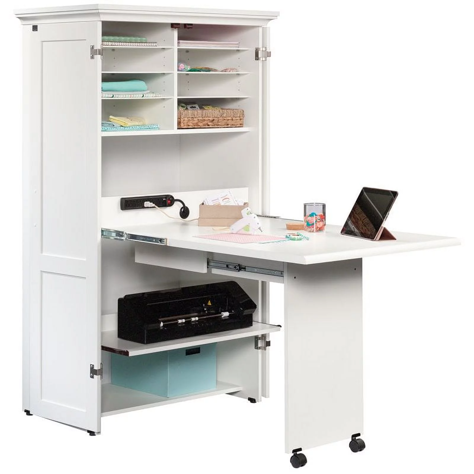 Pemberly Row Modern Engineered Wood Multi-Purpose Storage Craft Armoire in White