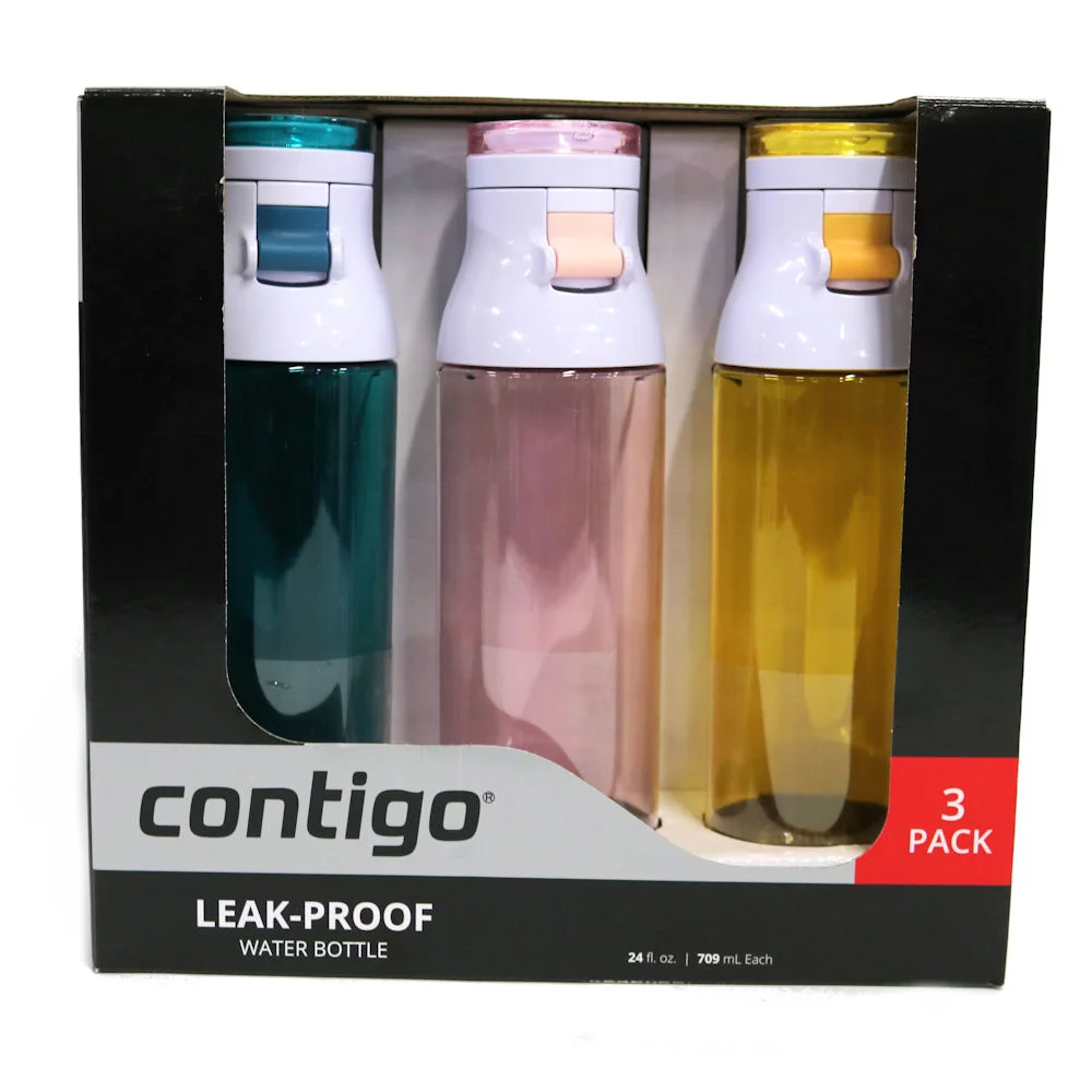 Contigo Jackson Water Bottles, 24oz, Green, Cotton Candy, Marigold, 3-Pack