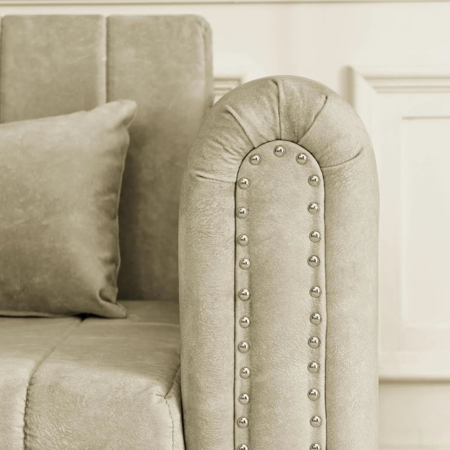 3-in-1 Convertible Sleeper Sofa Bed,Pull-Out Bed Sleeper with Rolled Arms Decorated with Copper Nails,Modern Upholstered 3 Seats Sofabed with Two Drawers and Two Pillows,Black