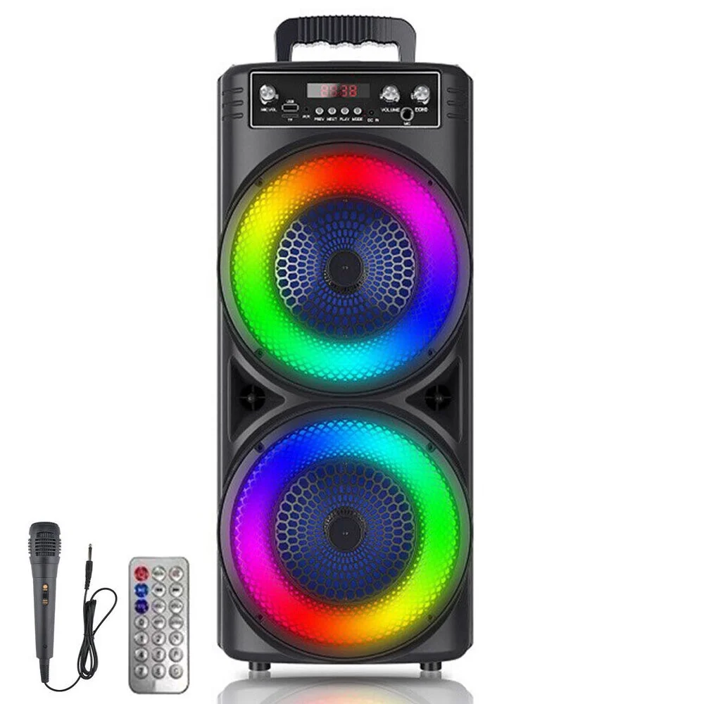 Tianlaimei Portable Bluetooth PA Speaker 5000W Dual 8 inch Subwoofer Heavy Bass Loud Sound System Party Speaker & Mic -FM/AUX/MP3/USB
