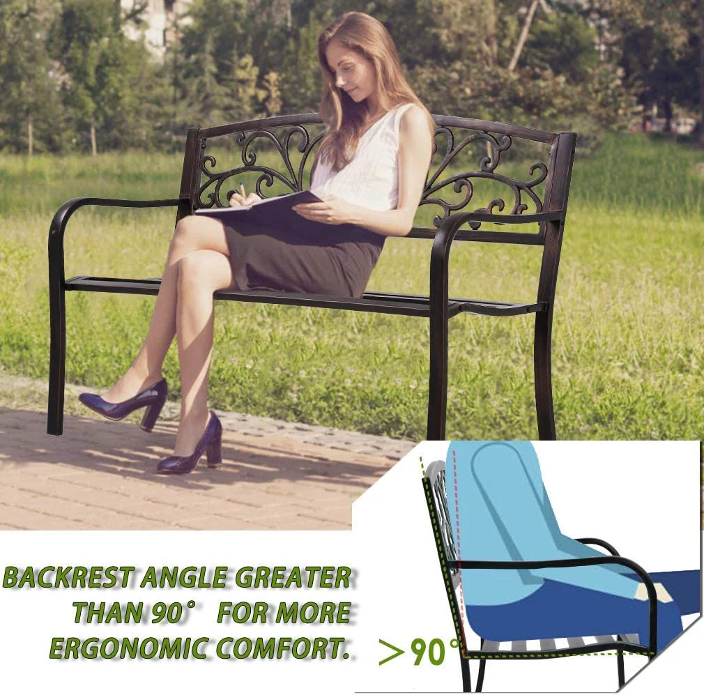 Outdoor Garden Bench Metal, Patio Park Bench with Armrests for Yard Steel & Cast Iron Chair Steel Frame Furniture for Deck Lawn Courtyard