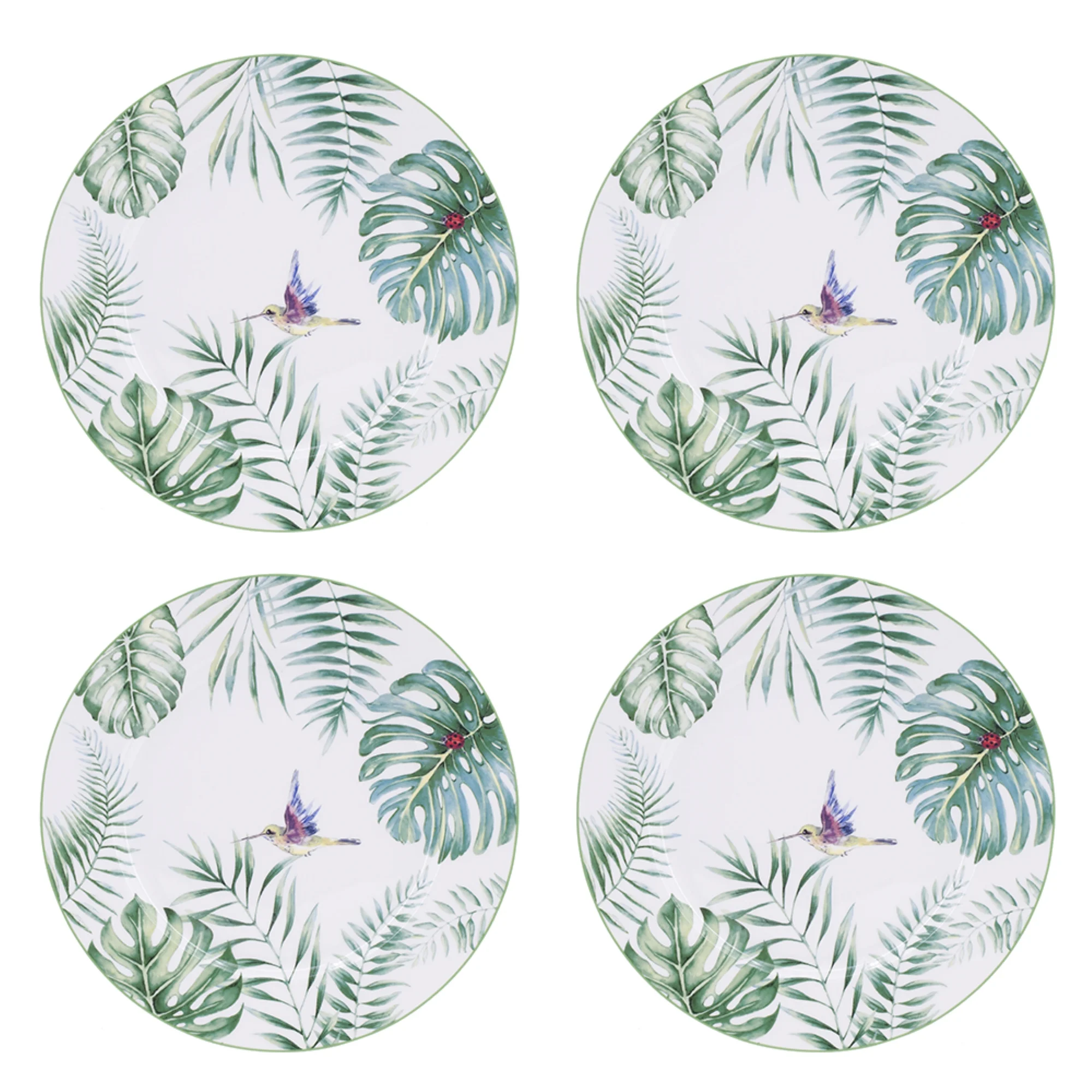 CC Home Furnishings Botanical Design with a Bird Round Dinner Plates - 10
