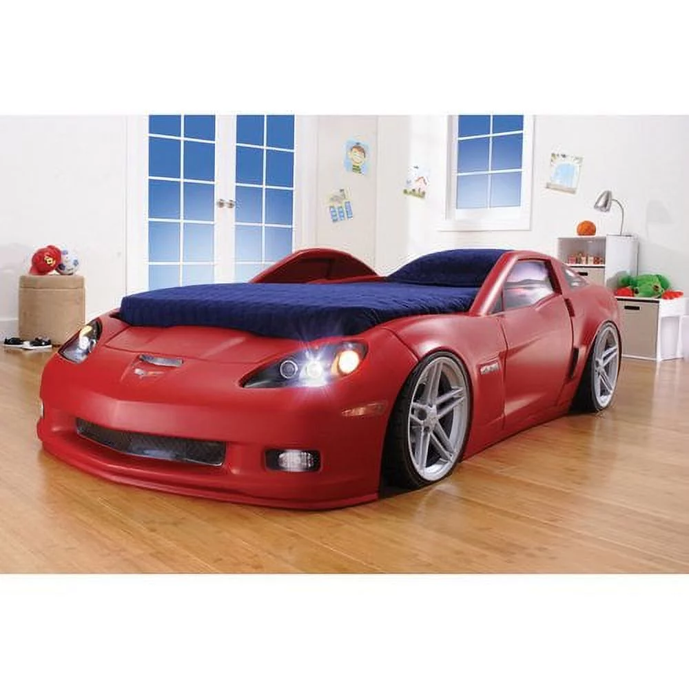 Step2 Corvette Convertible Toddler to Twin Bed with Lights, Red