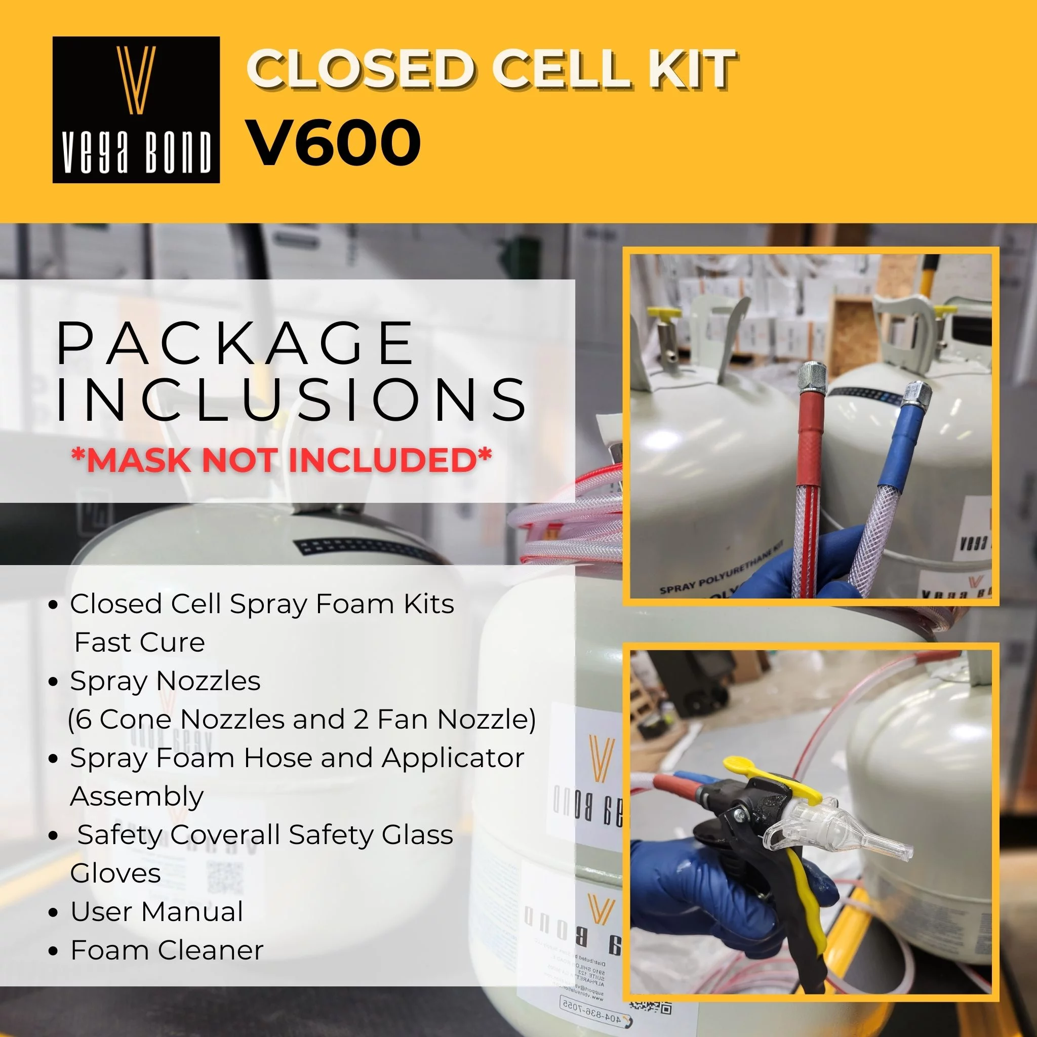 Vega Bond V600 Fast Rise Closed Cell Spray Foam Insulation Kit. 2 Part Foam Sealant 600BF