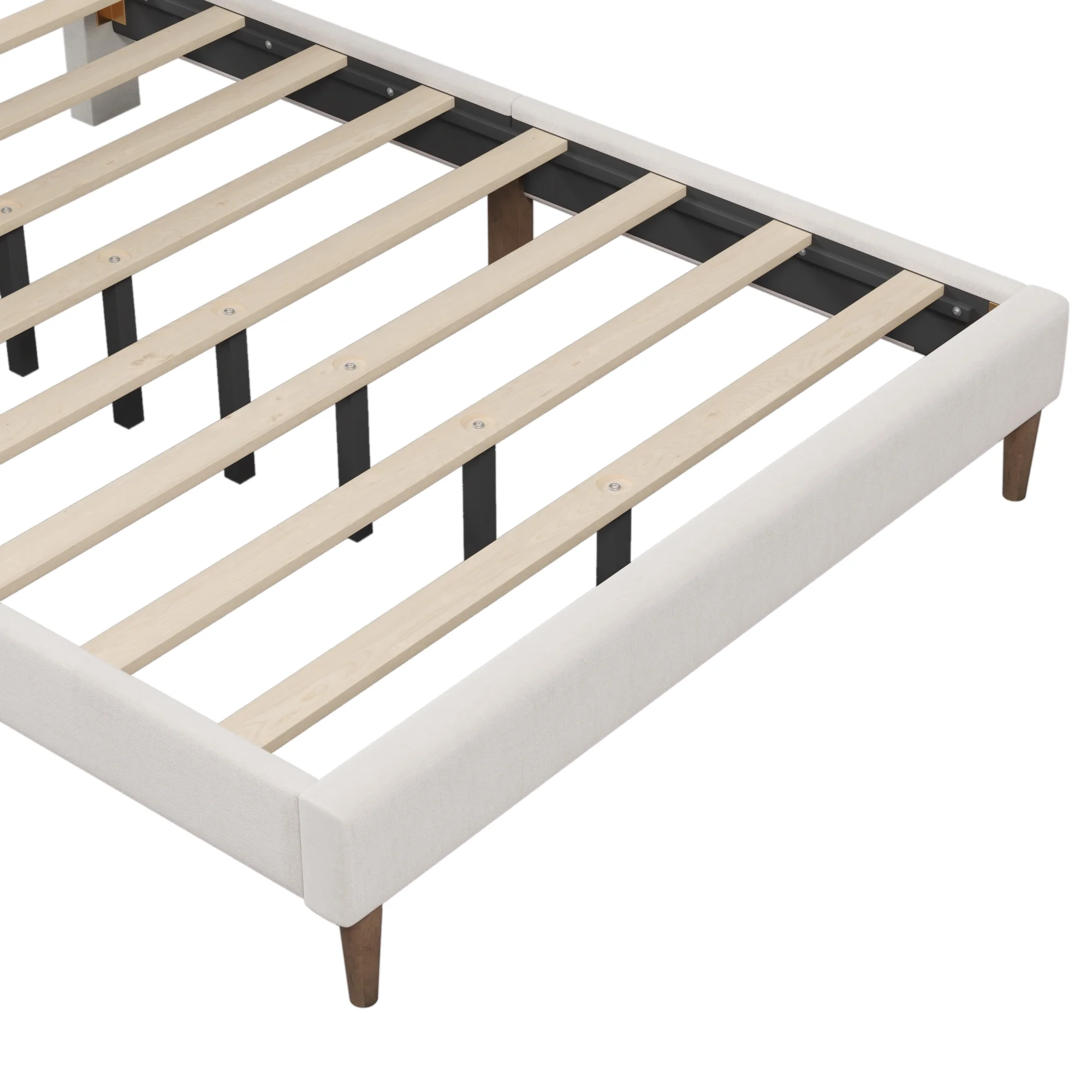Paproos Queen Bed Frame with Headboard, Upholstered Platform Bed with Solid Wood Legs, No Box Spring Needed, Modern Bedroom Furniture Queen Size Bed for Teens Adults, 800lbs Capacity, Cream