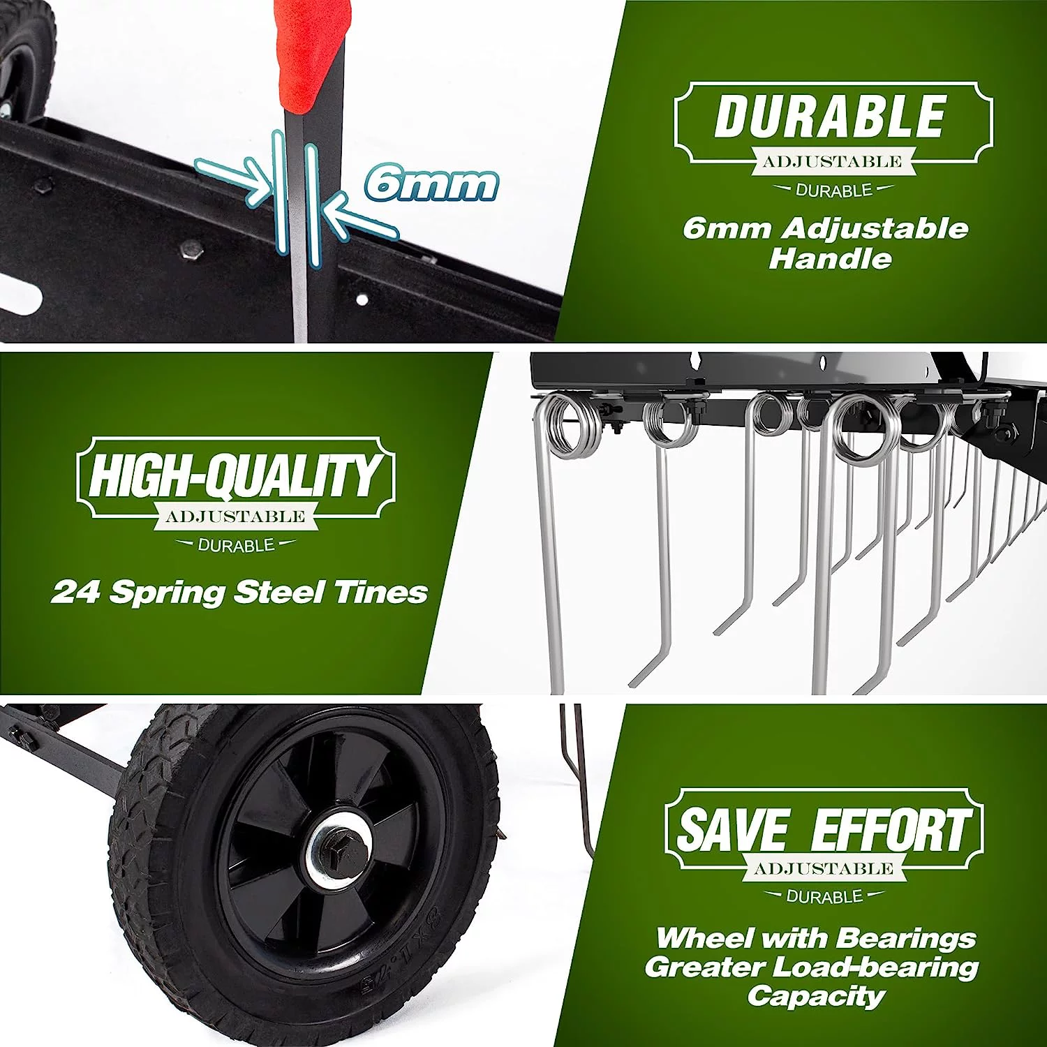 Suchtale 48inch Tow Behind Dethatcher with 24 Spring Steel Tines,Lawn Sweeper Garden Grass Tractor Rake Removes Thatch from Large Lawns, Riding Lawn Mower Attachments for Outdoor Yard Tools Lawn Care