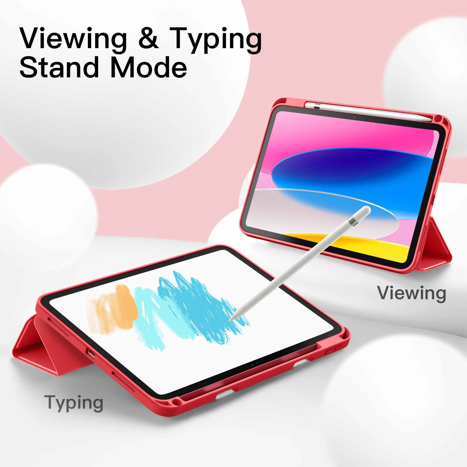 JETech Case for iPad 10 (10.9-Inch, 2022 Model, 10th Generation) with Pencil Holder, Slim Tablet Cover with Soft TPU Back, Auto Wake/Sleep (Watermelon)