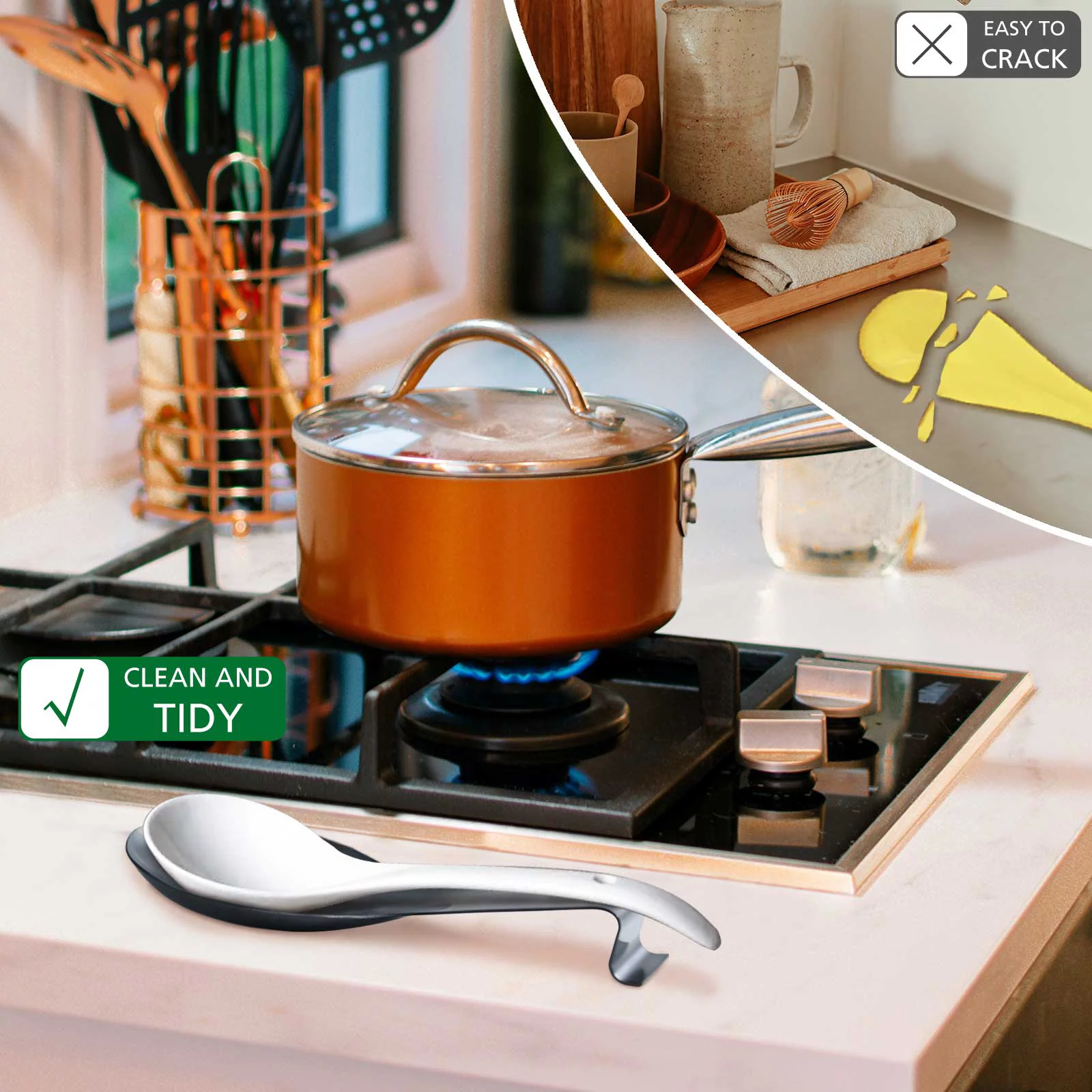 Stainless Steel Black Spoon Rest for Kitchen Counter Cooking Utensil Rest Spoon Ladle Holder for Stove Top Rust Resistant Large Size Spatula Rest Dishwasher Safe 9.61 x 3.74 Inch(2PCS)