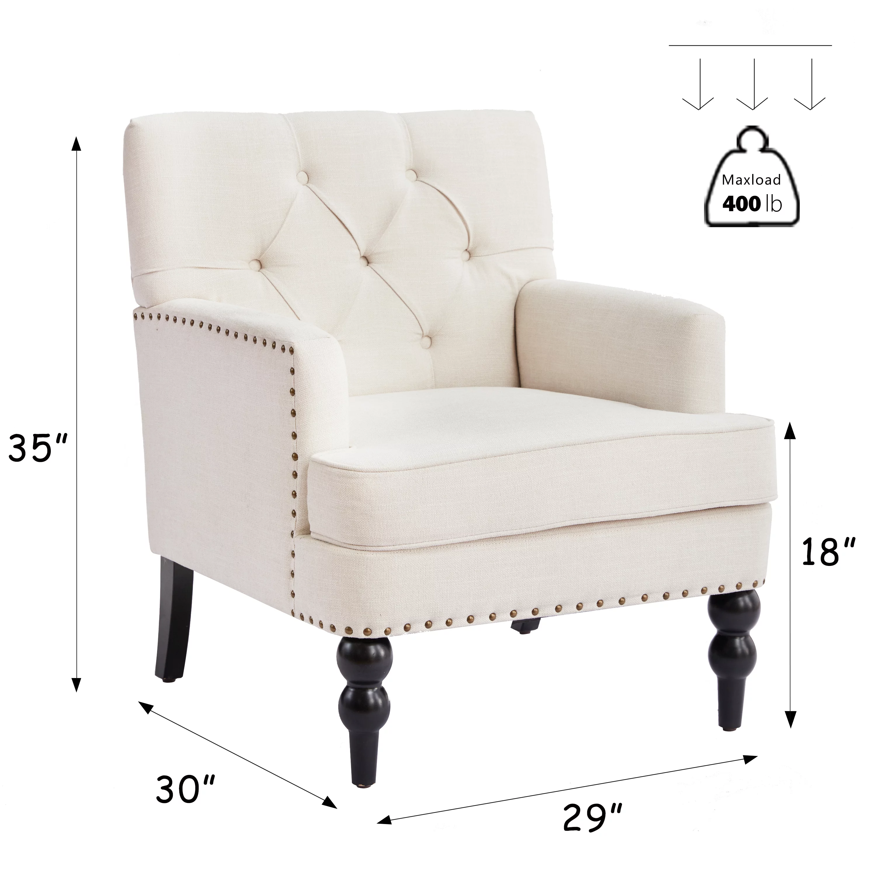 HUIMO Arm Chair with Ottoman,Upholstered Button Tufted Accent Chair,Linen Fabric Sofa Reading Chairs for Living Room, for Bedroom(Beige)