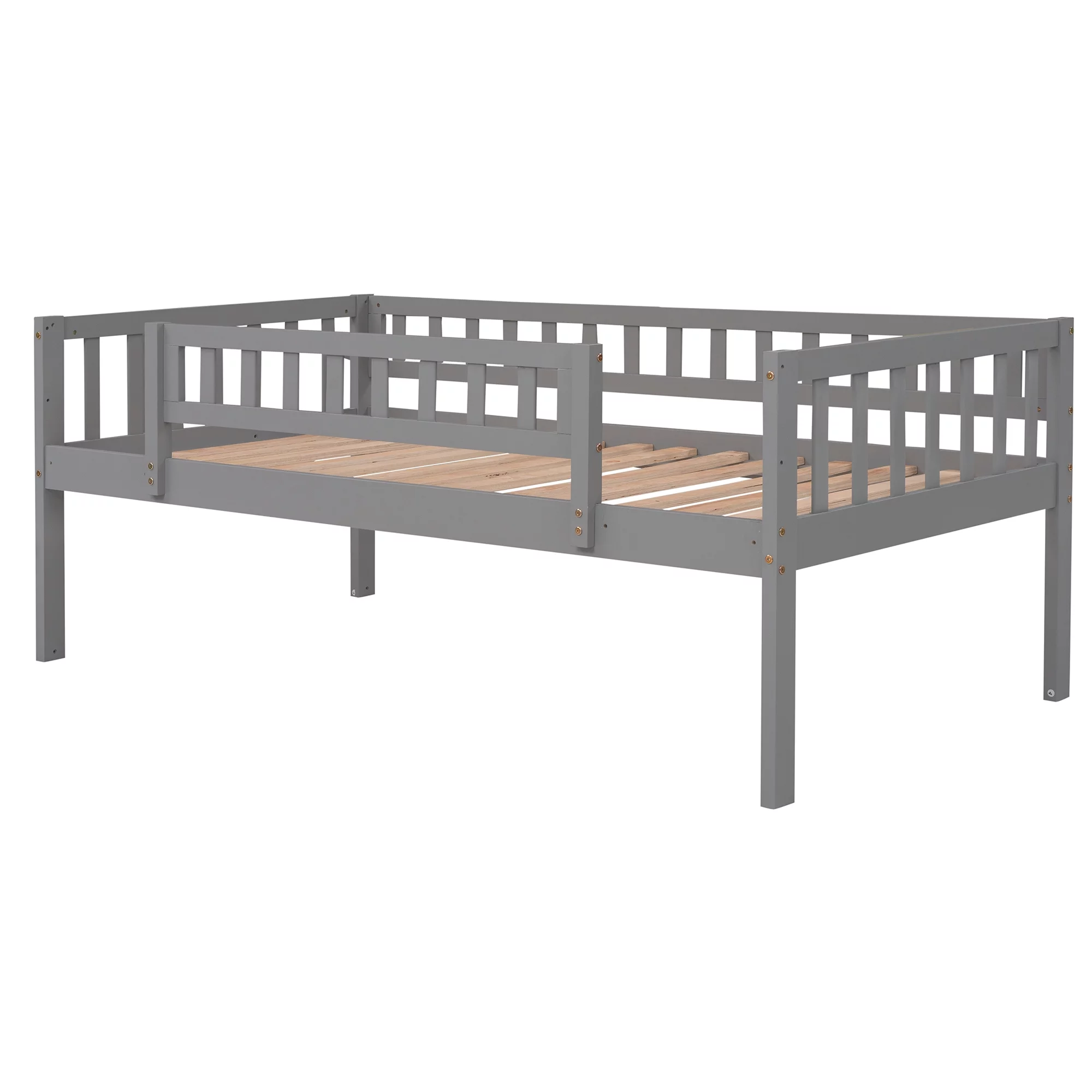 Bellemave Triple Bunk Bed with Slide, Wood Twin over Twin over Twin 3 Bunk Bed with 2 Built-In Ladders, Convertible Triple Beds for Kids, Teens, Boys & Girls (Gray)