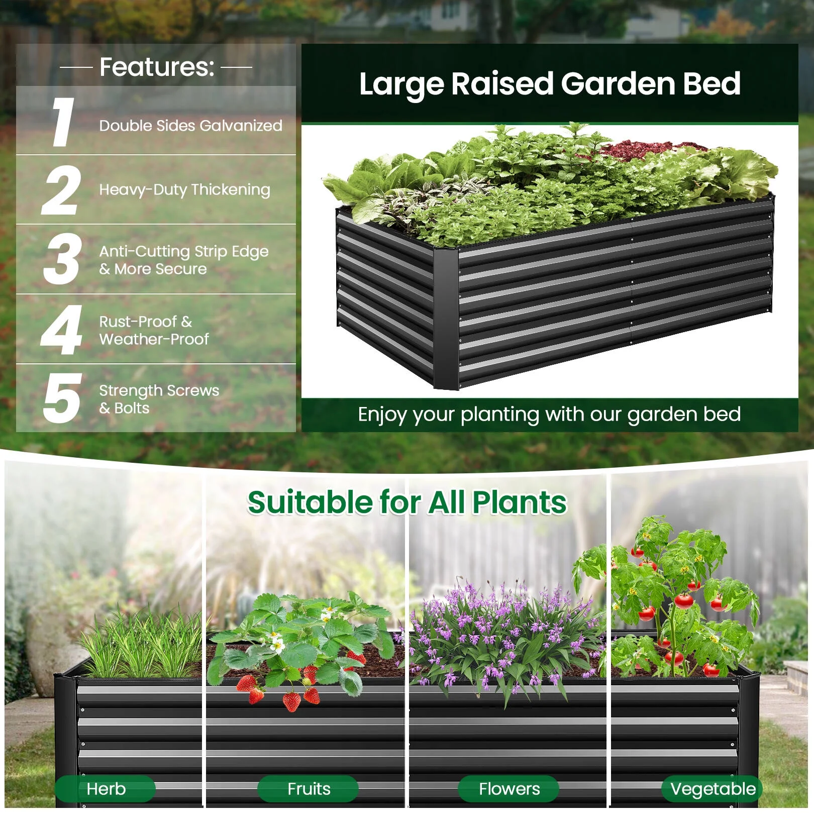 SEJOV Galvanized Raised Garden Beds 6ftx3ftx2ft Large Metal Garden Beds Galvanized Steel Planter Box for Vegetables Flowers Herbs