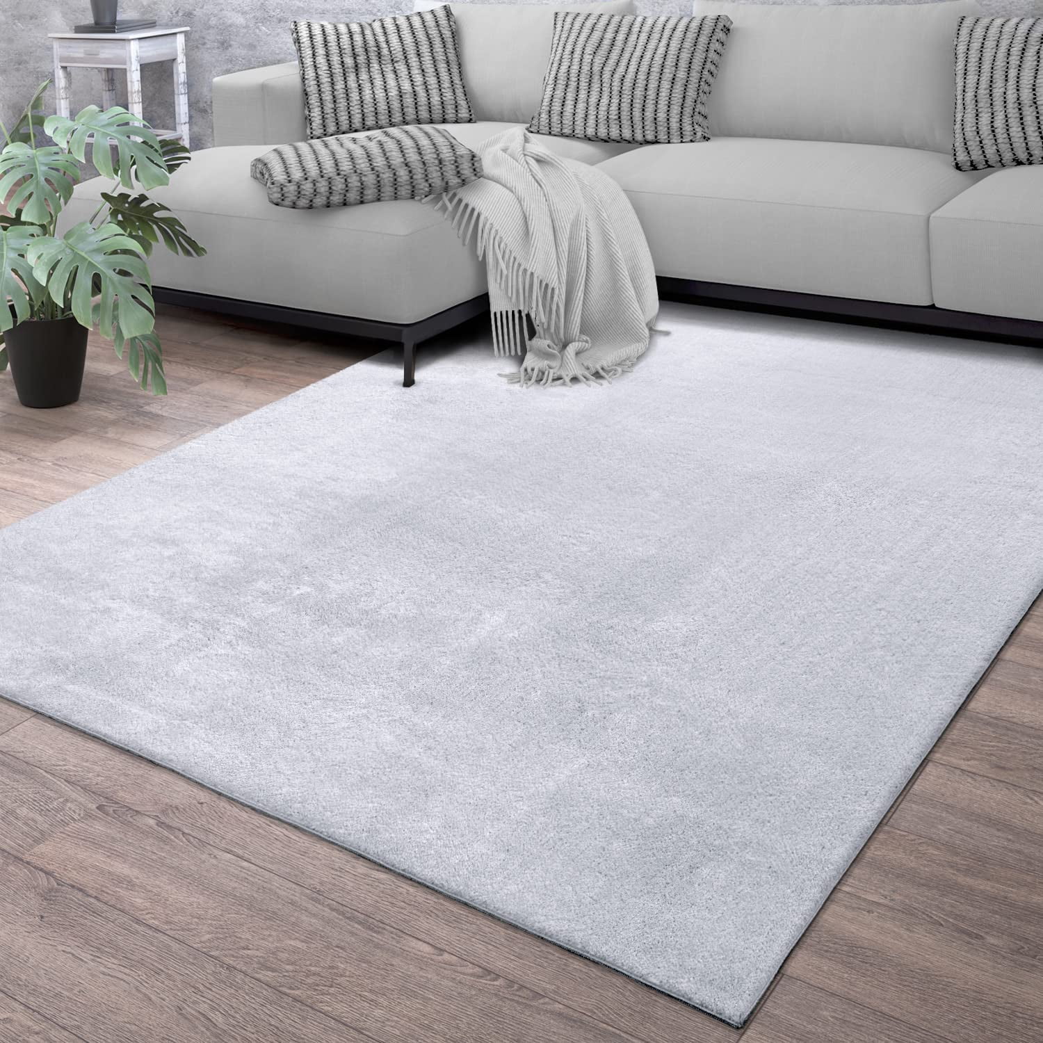 Sanmadrola Gray Faux Fur Rug 8x10, Faux Fur Sheepskin Rug for Living Room, Fluffy Washable Rug for Bedroom, Luxury Room Decor, Fuzzy Rug, Rectangle