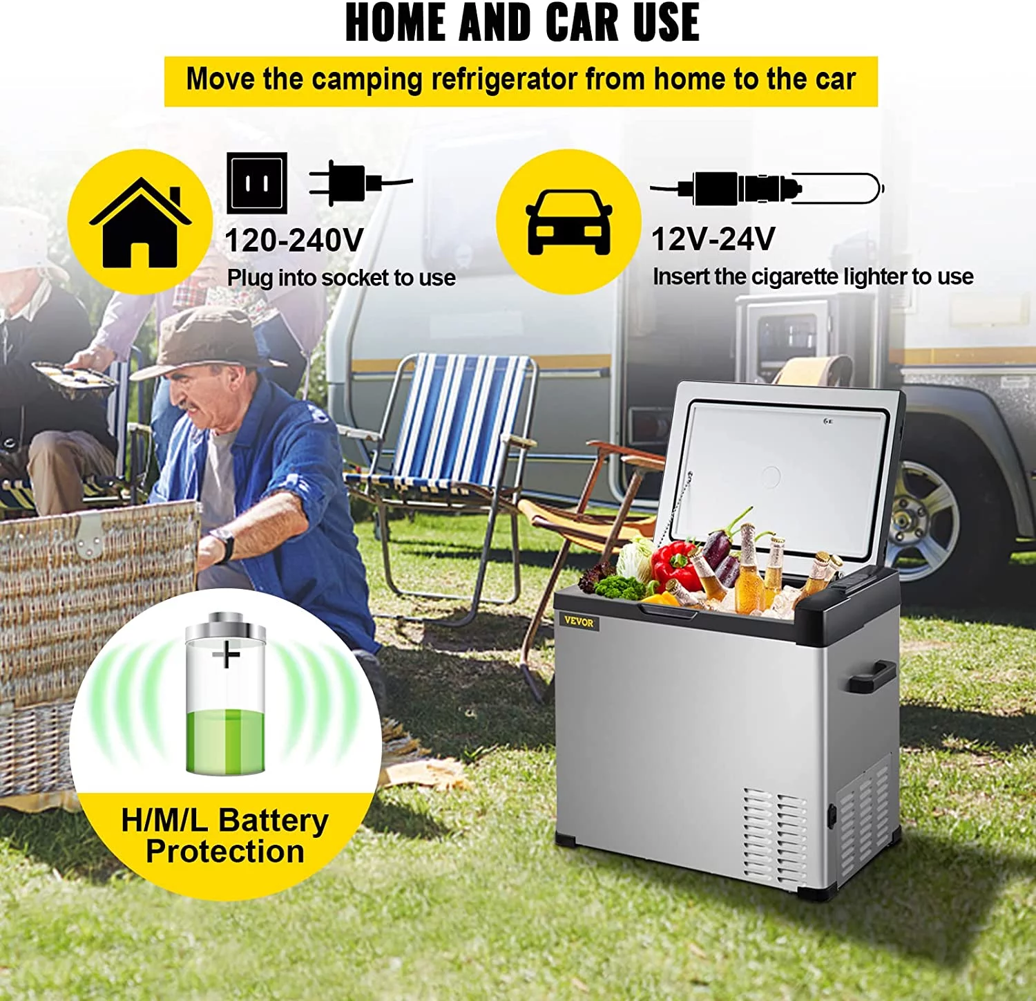 Vevor  12V Refrigerator with APP Control Car Compressor Fridge Cooler 12-24V DC &110-220V AC for Camping