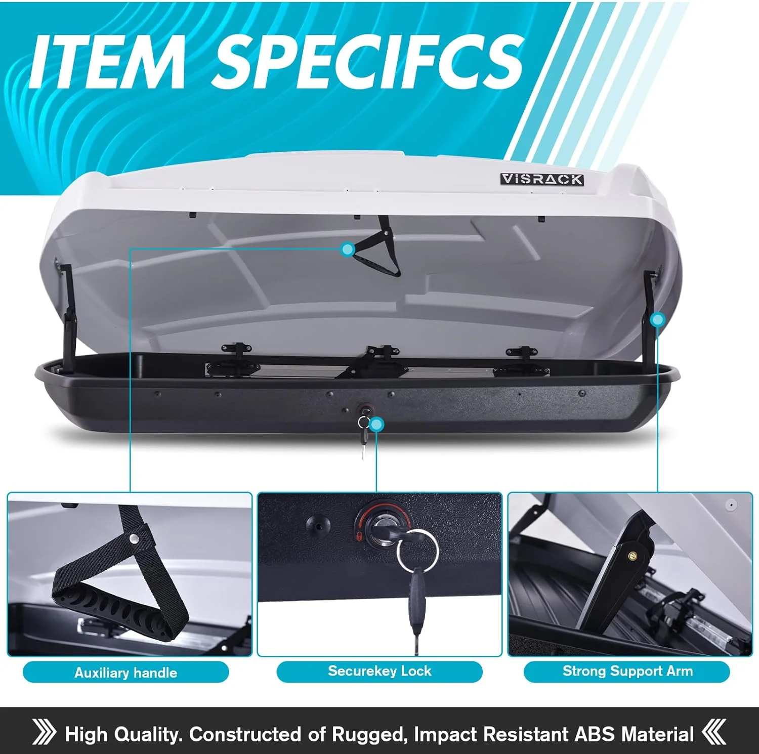 Hard Shell Roof Cargo Box Carrier with Security Keys,Heavy Duty Waterproof Rooftop Storage Box with Car Trunk Organize,58.3 (L) x35.4 (W) x13(H) Inches,15.5 Cubic Feet,Dual Side Opening,White