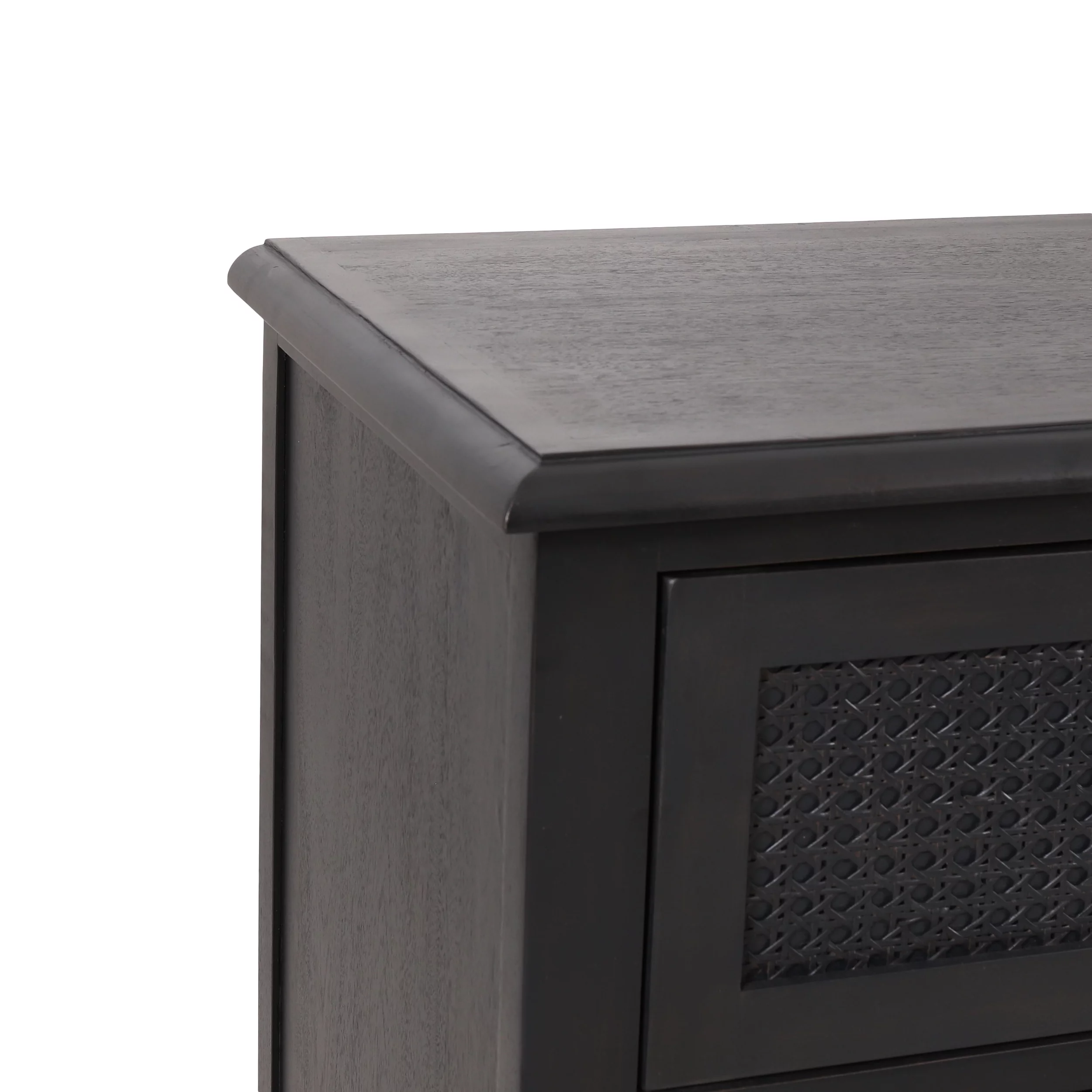 GDF Studio Pollards Rustic Acacia Wood and Cane 3 Drawer Dresser, Dark Gray