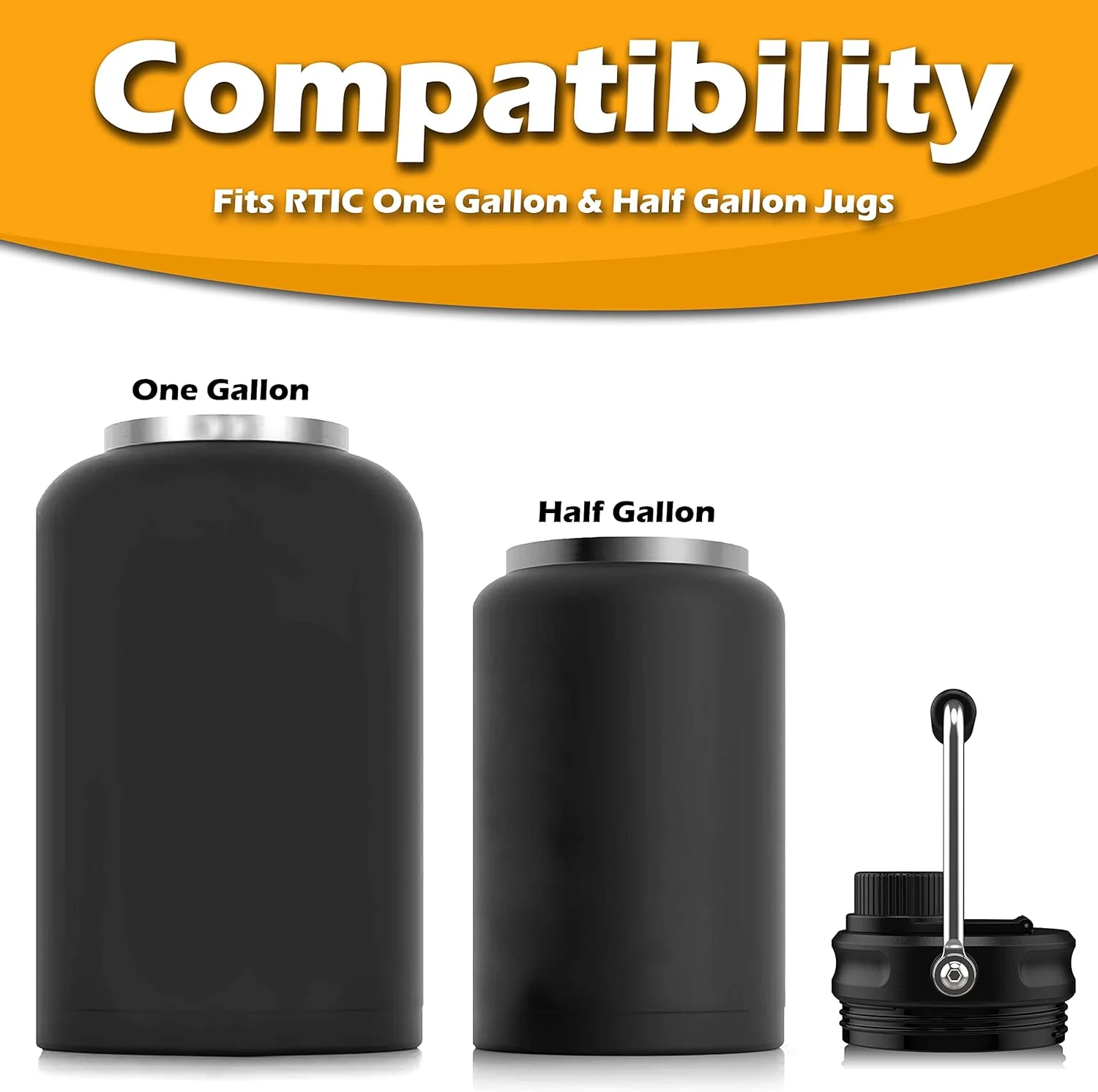 Jmoe USA Improved Jug Lid for RTIC Half Gallon and One Gallon Jugs | Replacement Lid with Upgraded Features, Better Cap, Rubber Grip, Thicker Steel, and Better Gasket | Made of BPA Free Plastic