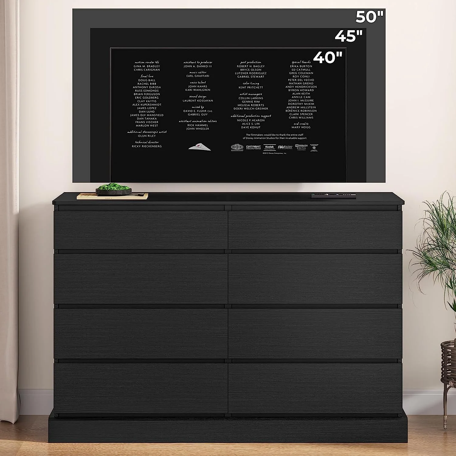 8 Drawers Double Dresser Wooden Black Dresser Chest of Drawers for Bedroom, Large Storage Cabinet for Home Living Room