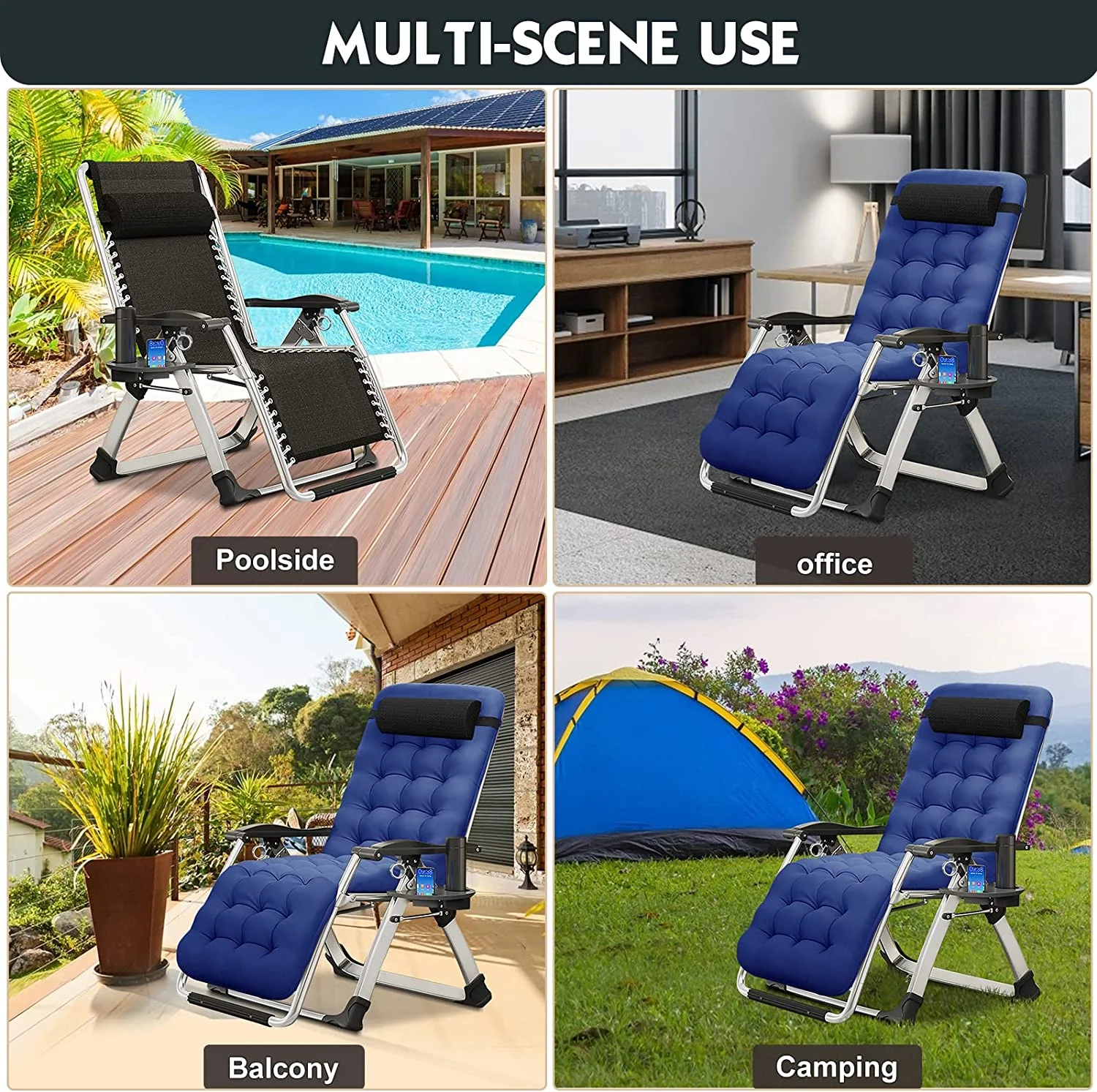 Slsy Zero Gravity Chair with with 2 Sided Cushion & Headrest, Lawn Recliner, Reclining Patio Lounger Chair, Folding Portable Chaise with Cup Holder