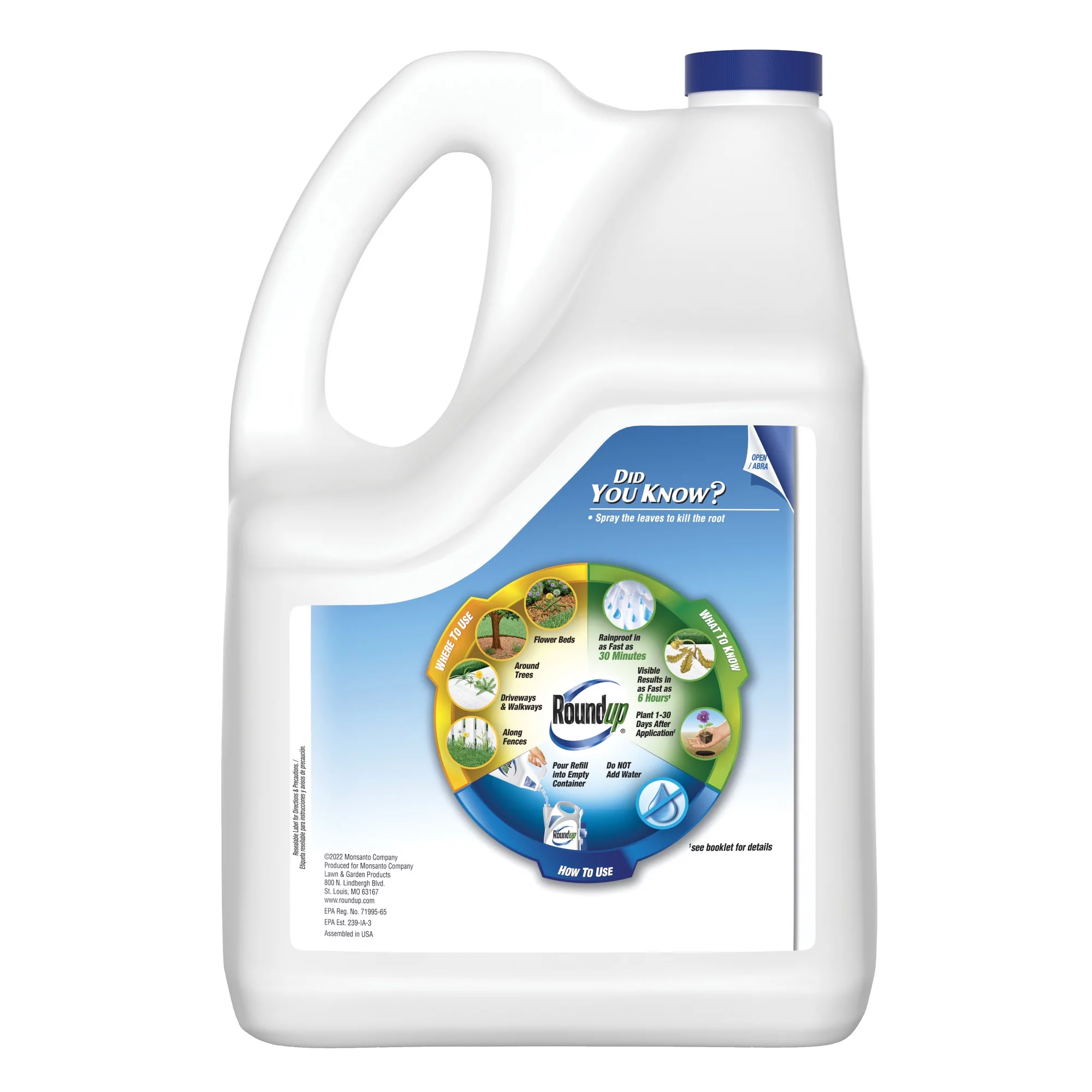 Roundup Weed & Grass Killer₄ Refill, Use in Flower Beds, Around Trees & More, 1.25 gal.