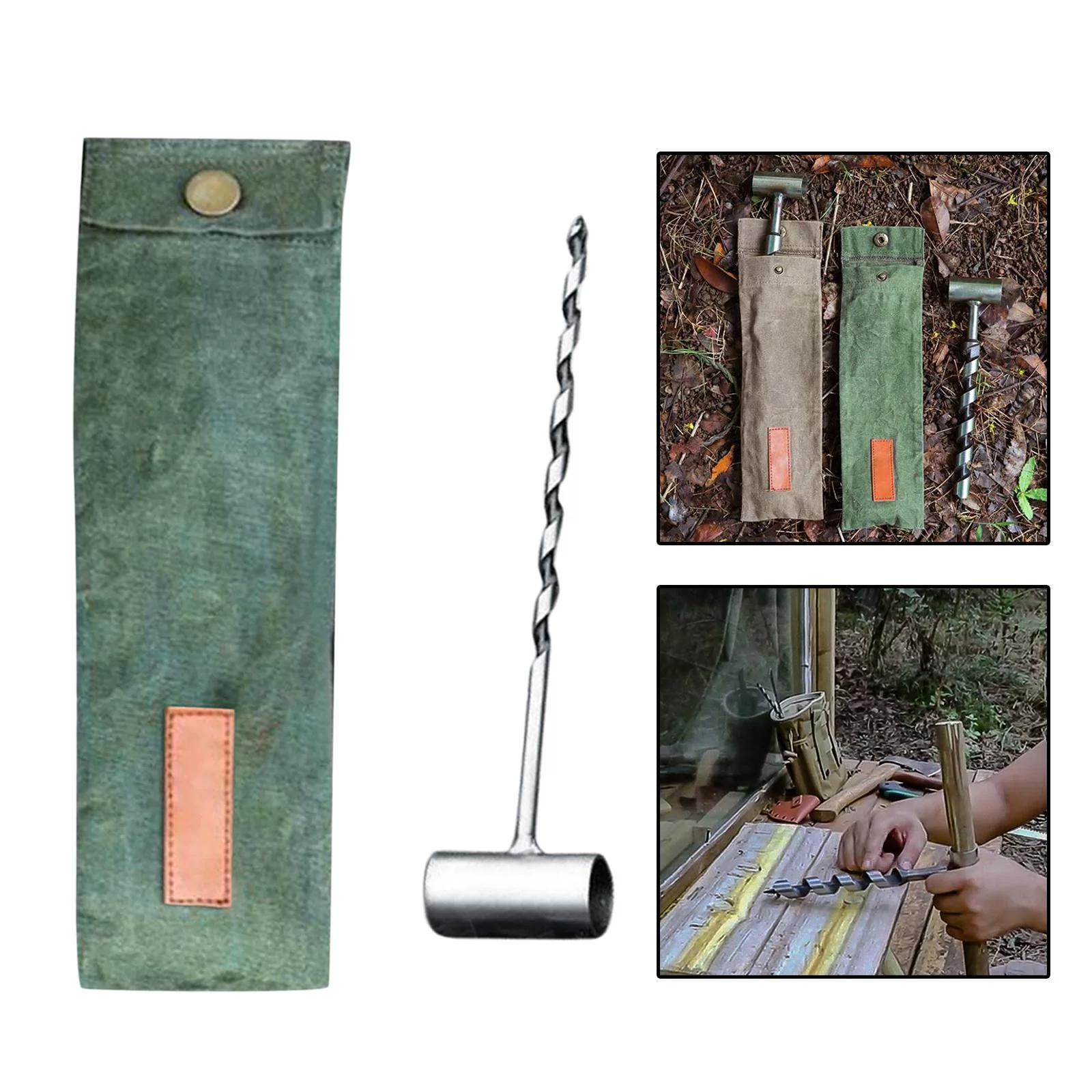 Hand Auger Wrench - Gear and Equipment Wood Drill Peg Tool Manual for Camping, Hiking and Outdoor Backpacking , Green 6mm