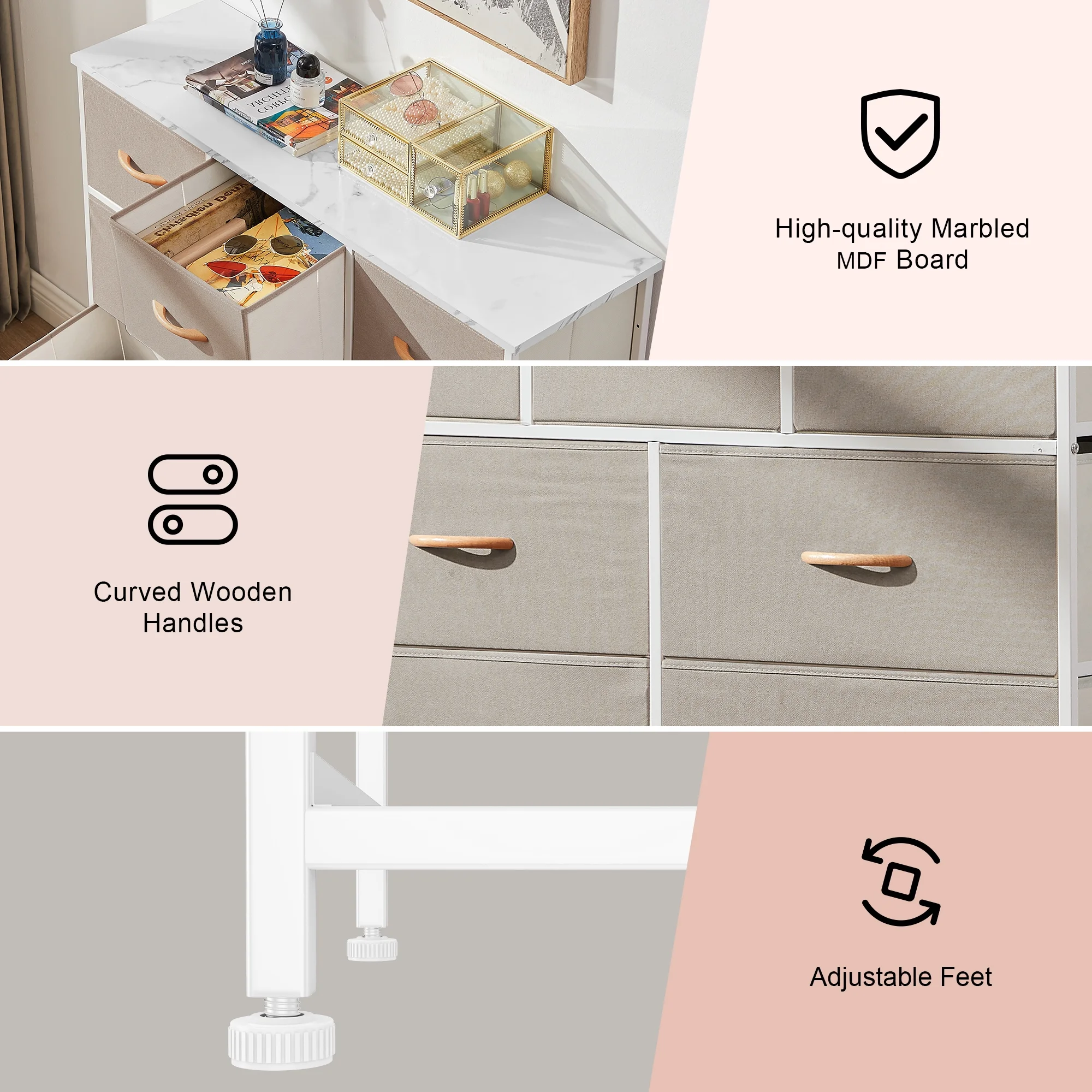 Bigroof Dresser for Bedroom with 9 Drawers, Clothes Drawer Fabric Closet Organizer, Cloth Dresser with Metal Frame and Wood Tabletop Chest Storage Tower for Closet, Nursery, Living Room, Entryway