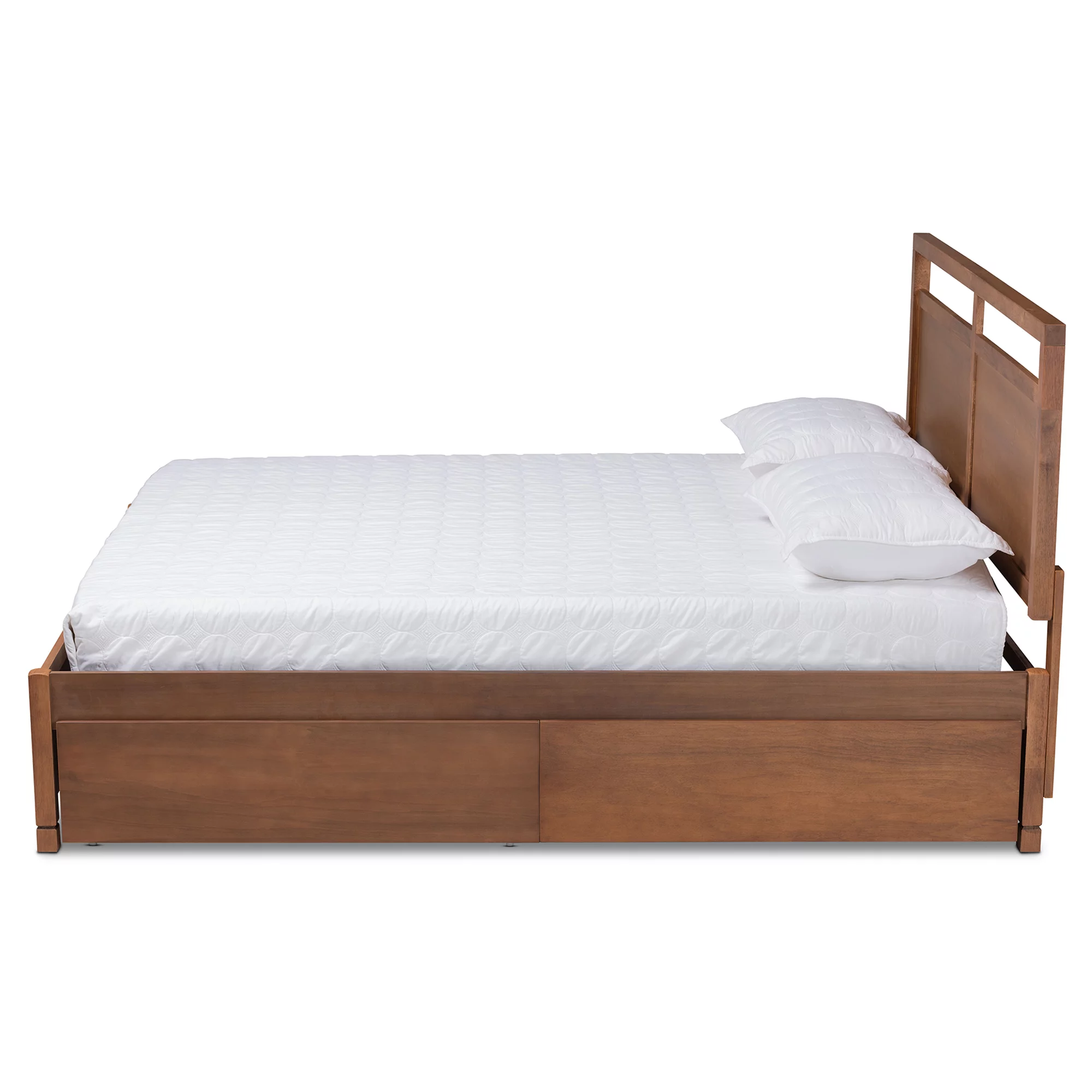 Baxton Studio Saffron Modern and Contemporary Walnut Brown Finished Wood Full Size 4-Drawer Platform Storage Bed